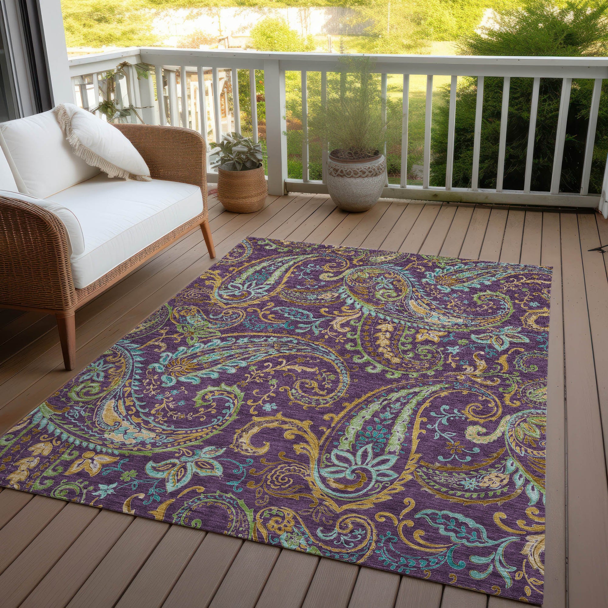 Addison Rugs Paisley Purple Washable Indoor-Outdoor Rug