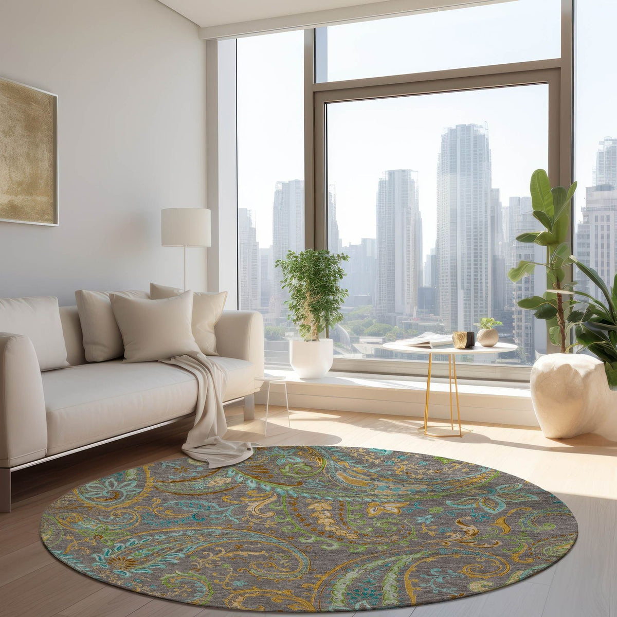 Addison Rugs Paisley Taupe Washable Indoor-Outdoor Rug
