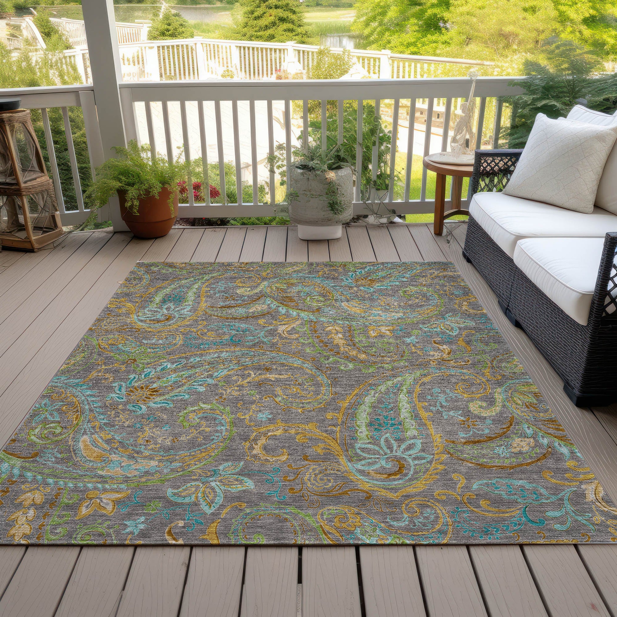 Addison Rugs Paisley Taupe Washable Indoor-Outdoor Rug