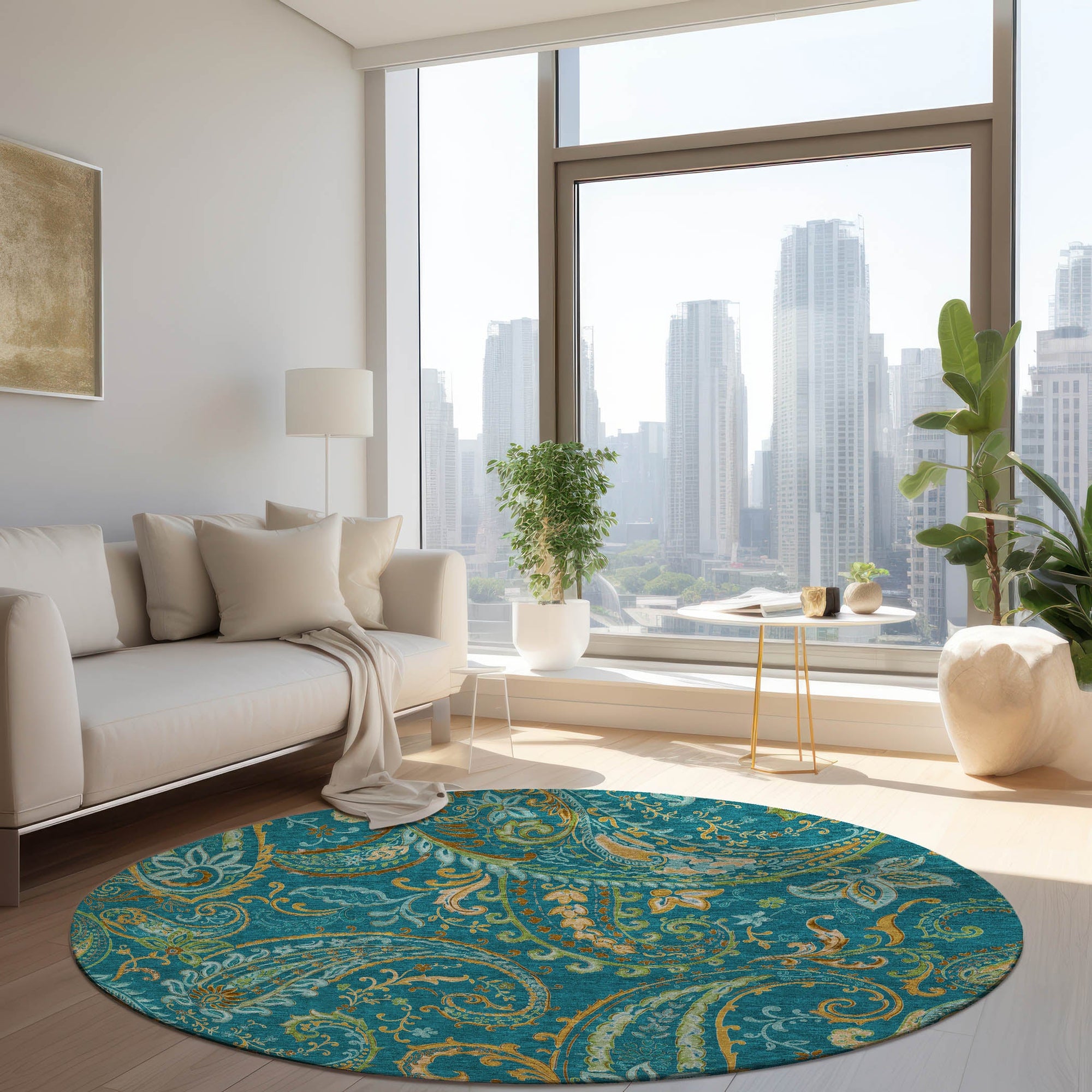 Addison Rugs Paisley Teal Washable Indoor-Outdoor Rug