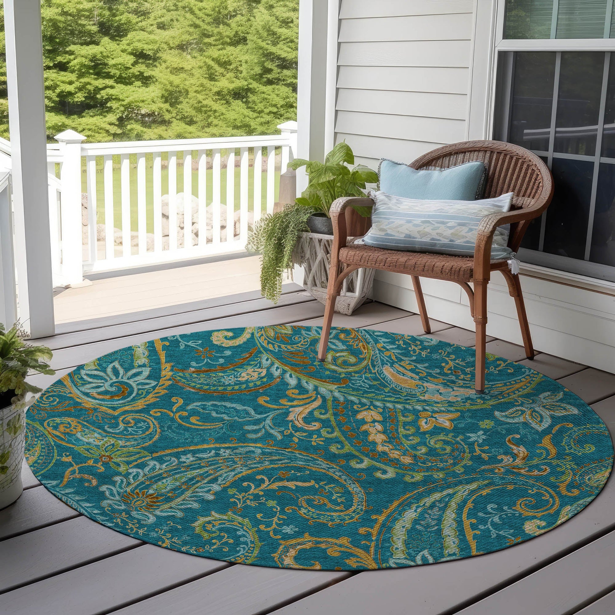 Addison Rugs Paisley Teal Washable Indoor-Outdoor Rug