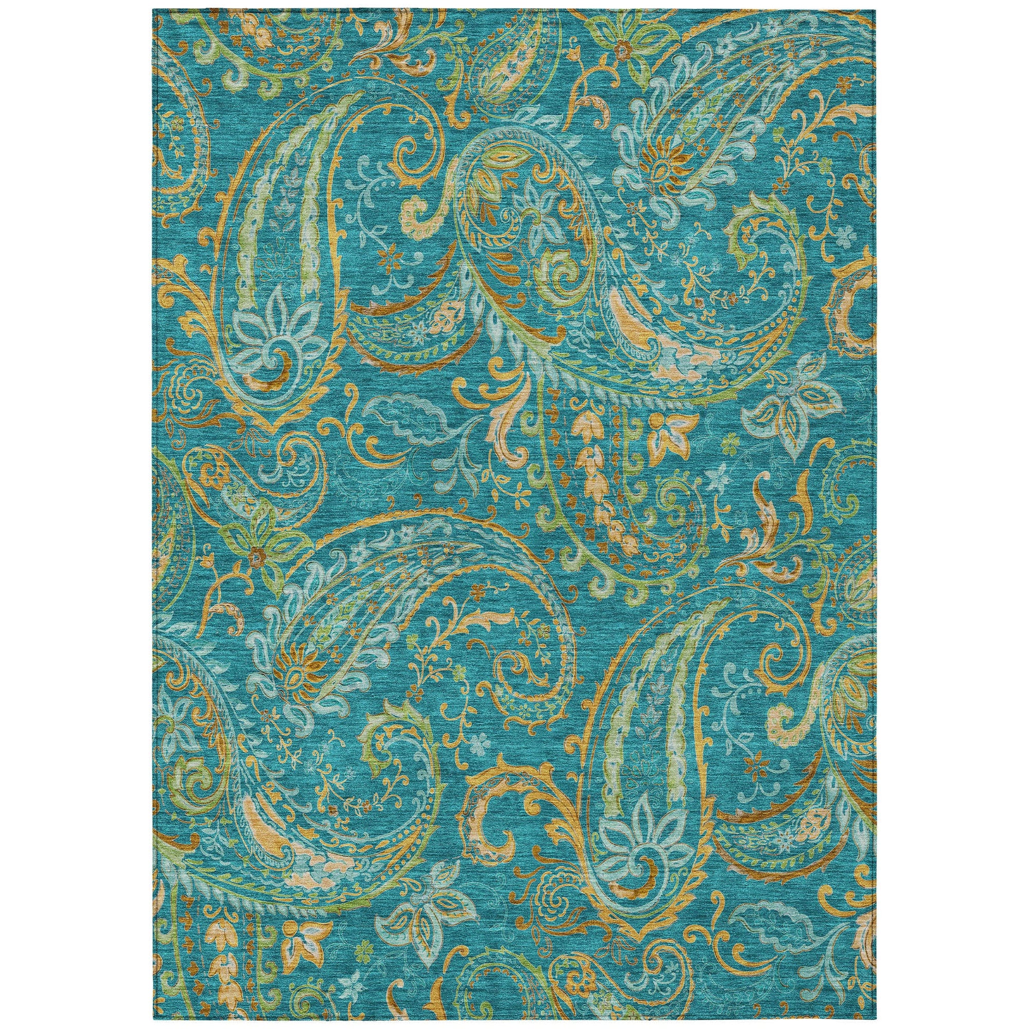 Addison Rugs Paisley Teal Washable Indoor-Outdoor Rug