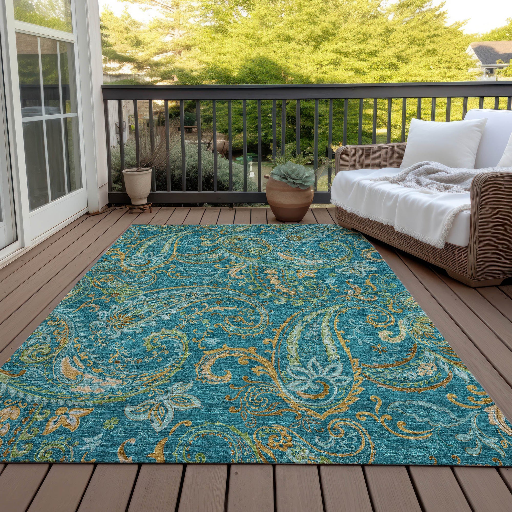 Addison Rugs Paisley Teal Washable Indoor-Outdoor Rug