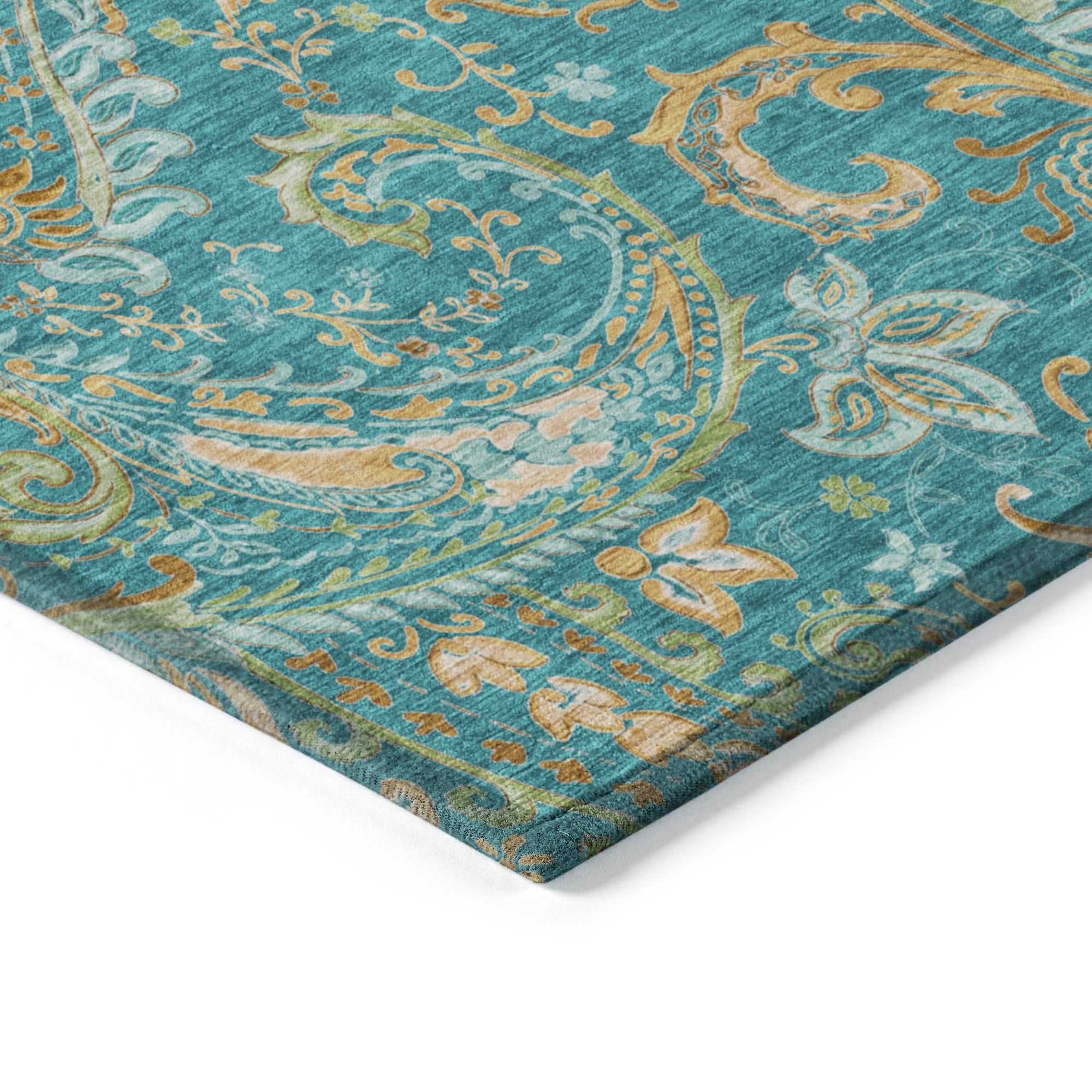 Addison Rugs Paisley Teal Washable Indoor-Outdoor Rug