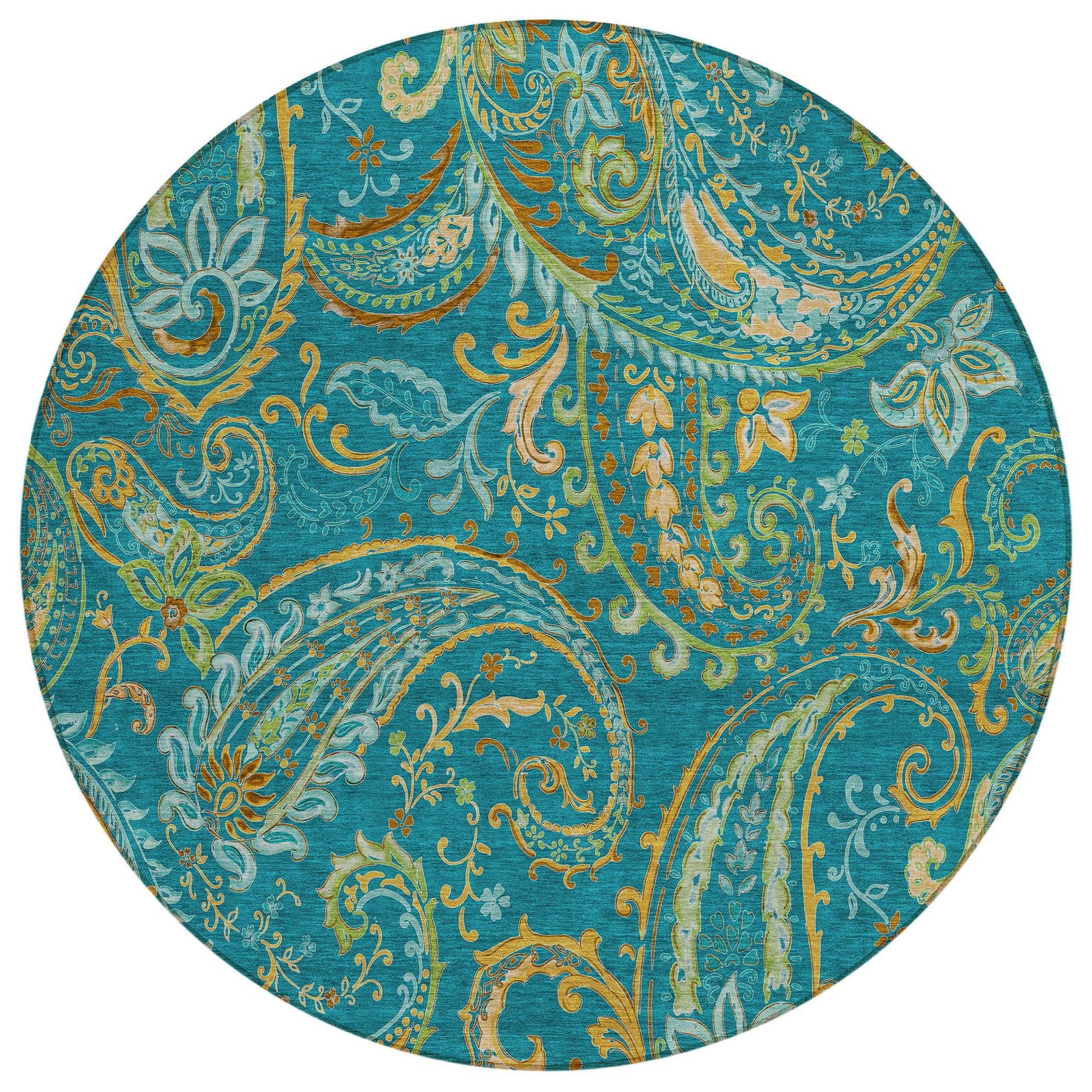 Addison Rugs Paisley Teal Washable Indoor-Outdoor Rug