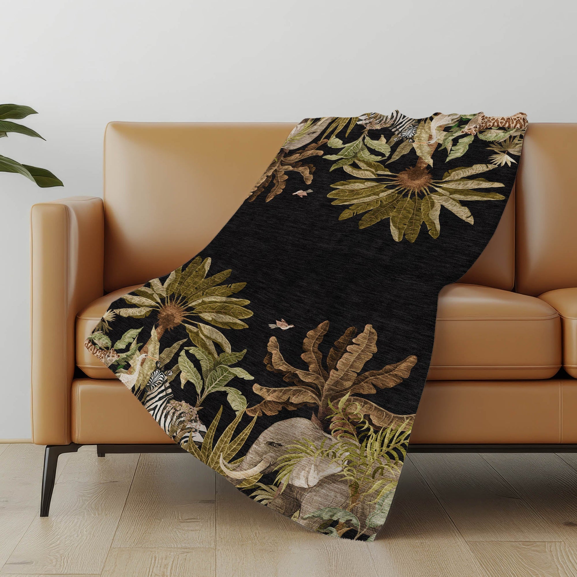 Addison Rugs Palms &amp; Safari Animals 50" x 70" Throw Blanket
