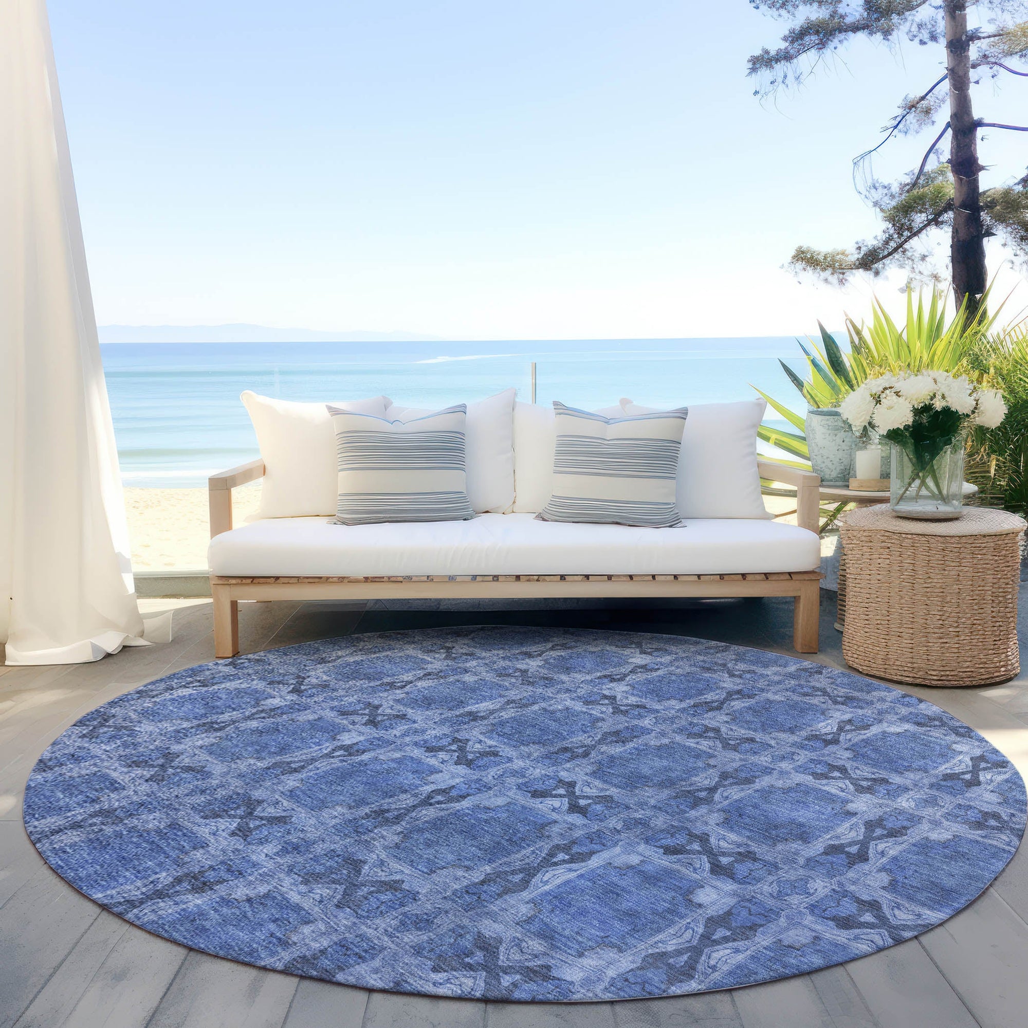 Addison Rugs Panel Blue Washable Indoor-Outdoor Rug