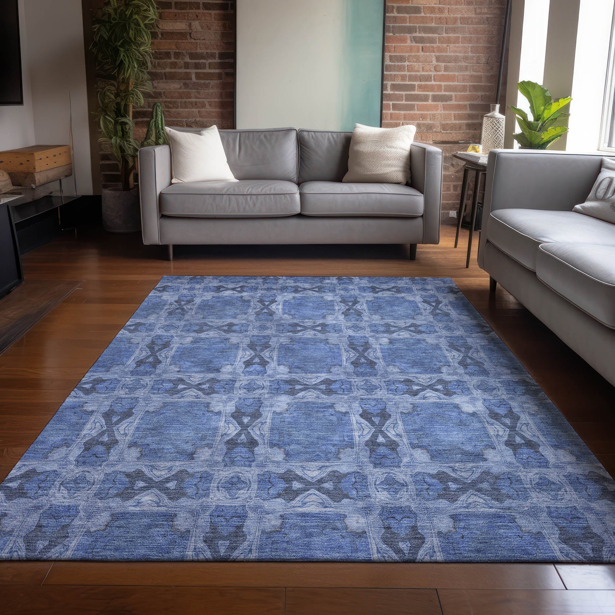 Addison Rugs Panel Blue Washable Indoor-Outdoor Rug