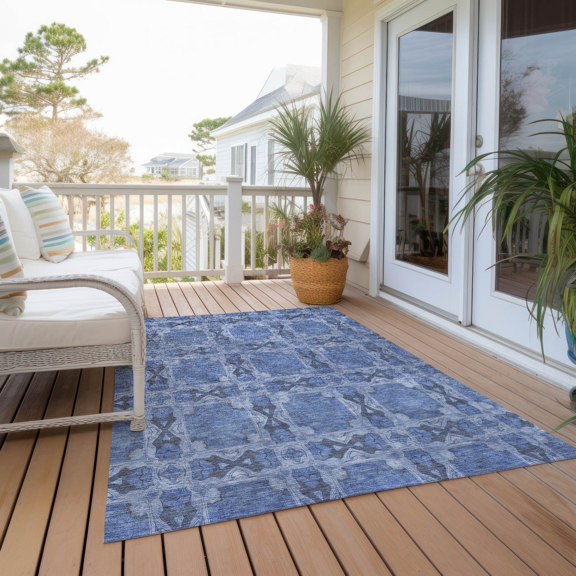 Addison Rugs Panel Blue Washable Indoor-Outdoor Rug