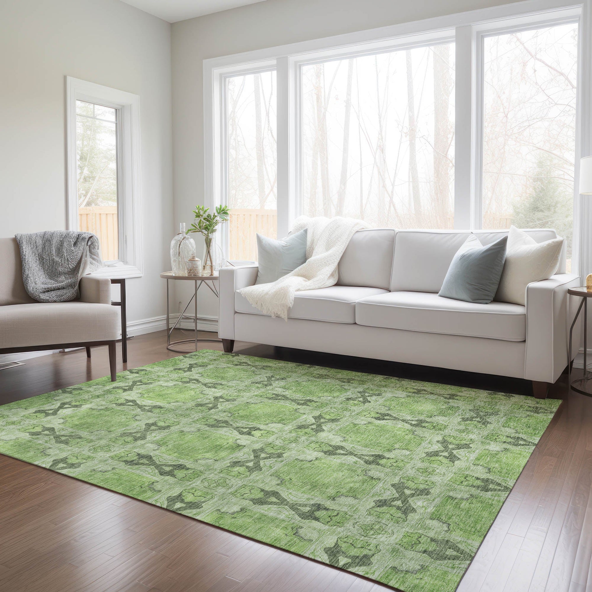 Addison Rugs Panel Green Washable Indoor-Outdoor Rug