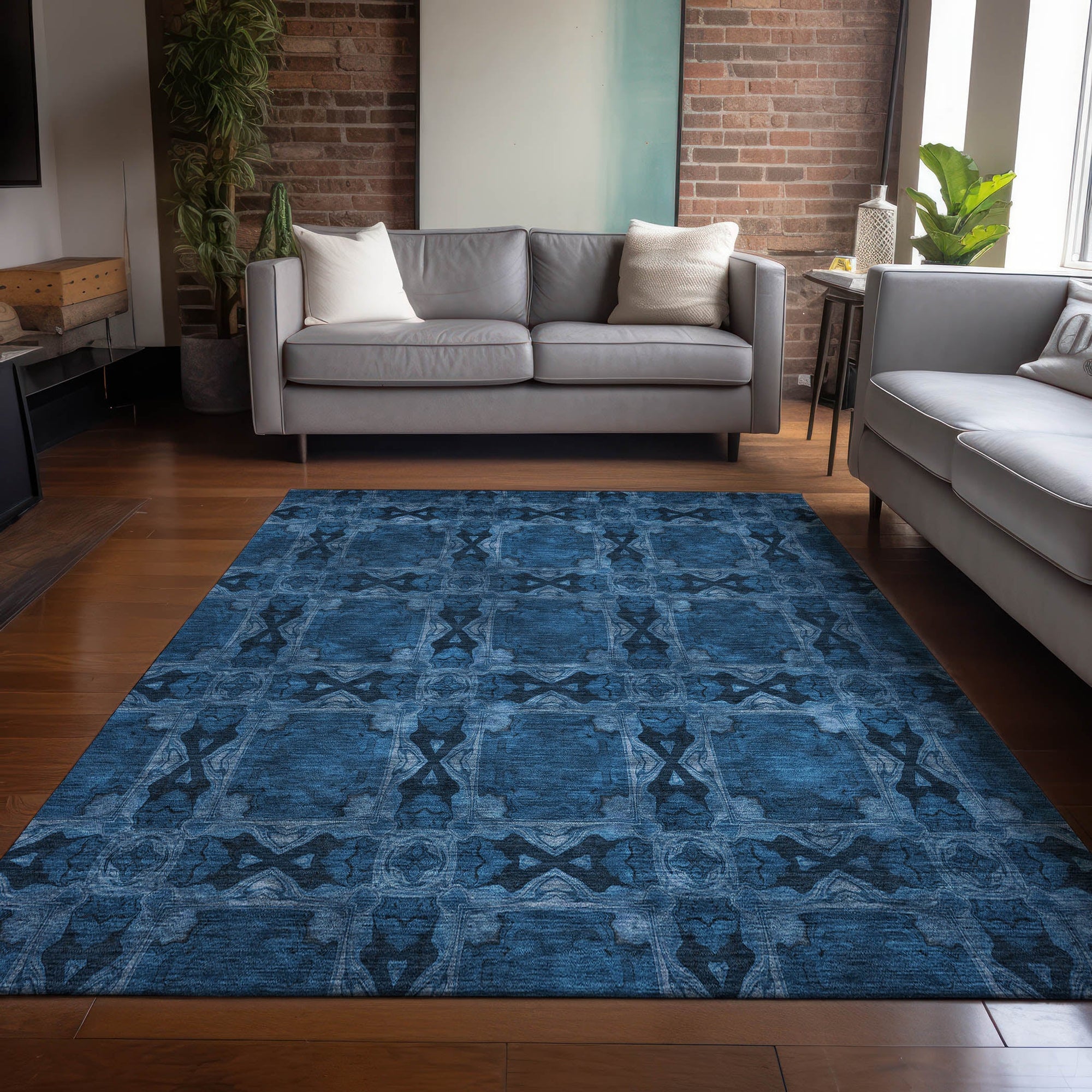 Addison Rugs Panel Navy Washable Indoor-Outdoor Rug