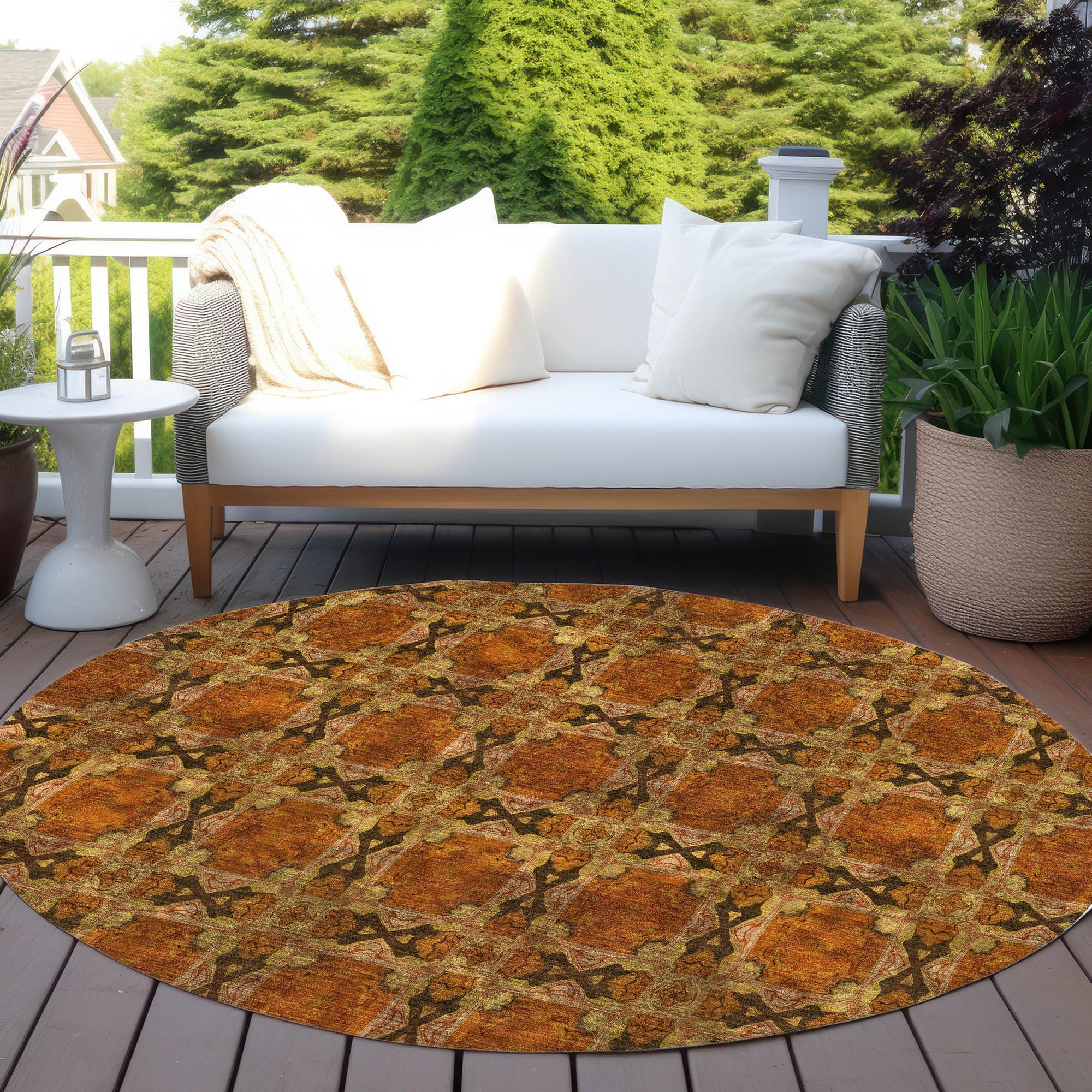 Addison Rugs Panel Orange Washable Indoor-Outdoor Rug