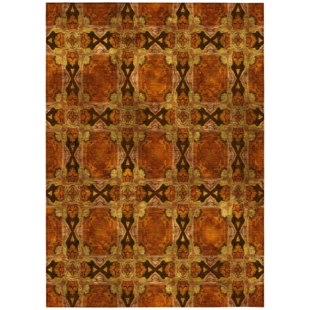 Addison Rugs Panel Orange Washable Indoor-Outdoor Rug
