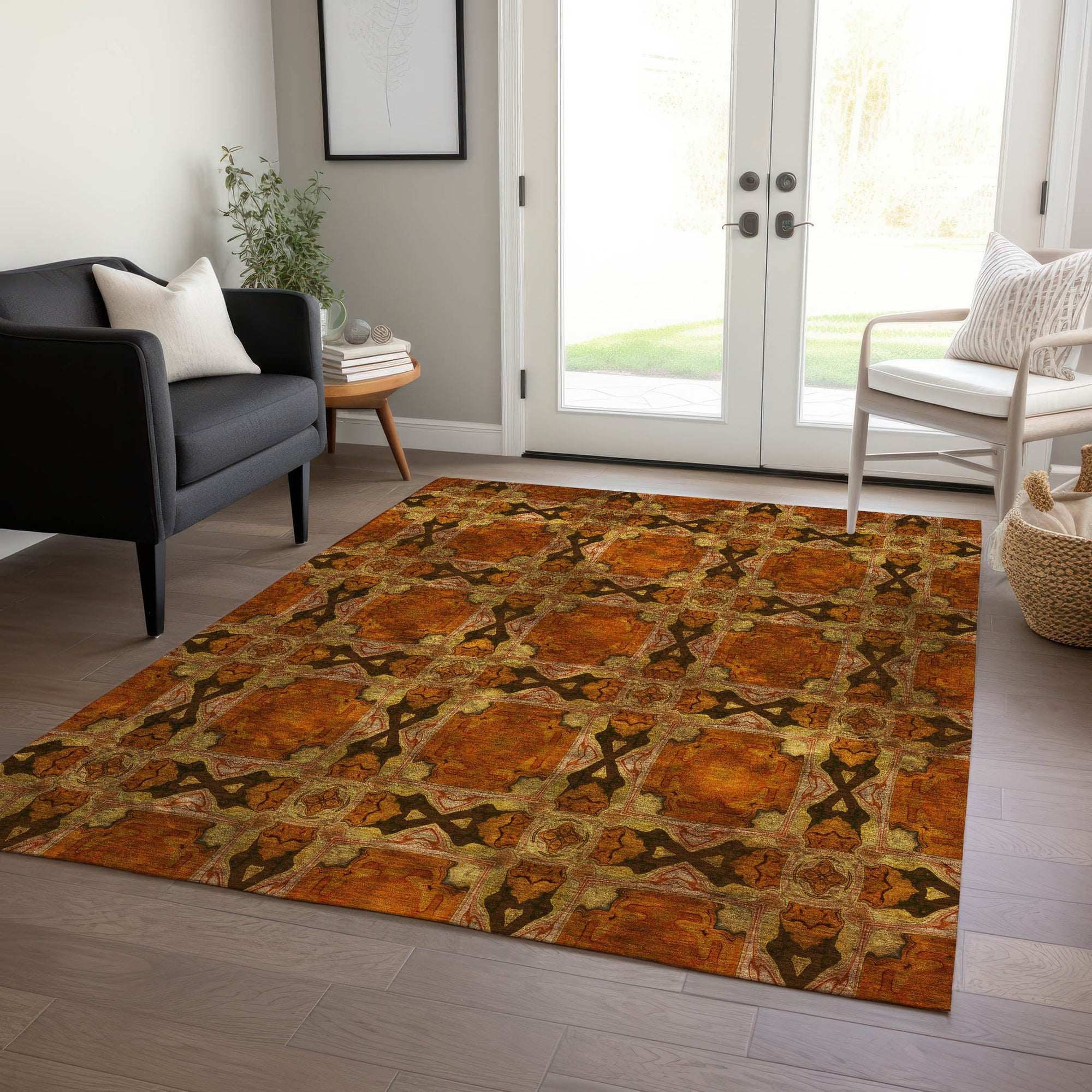 Addison Rugs Panel Orange Washable Indoor-Outdoor Rug