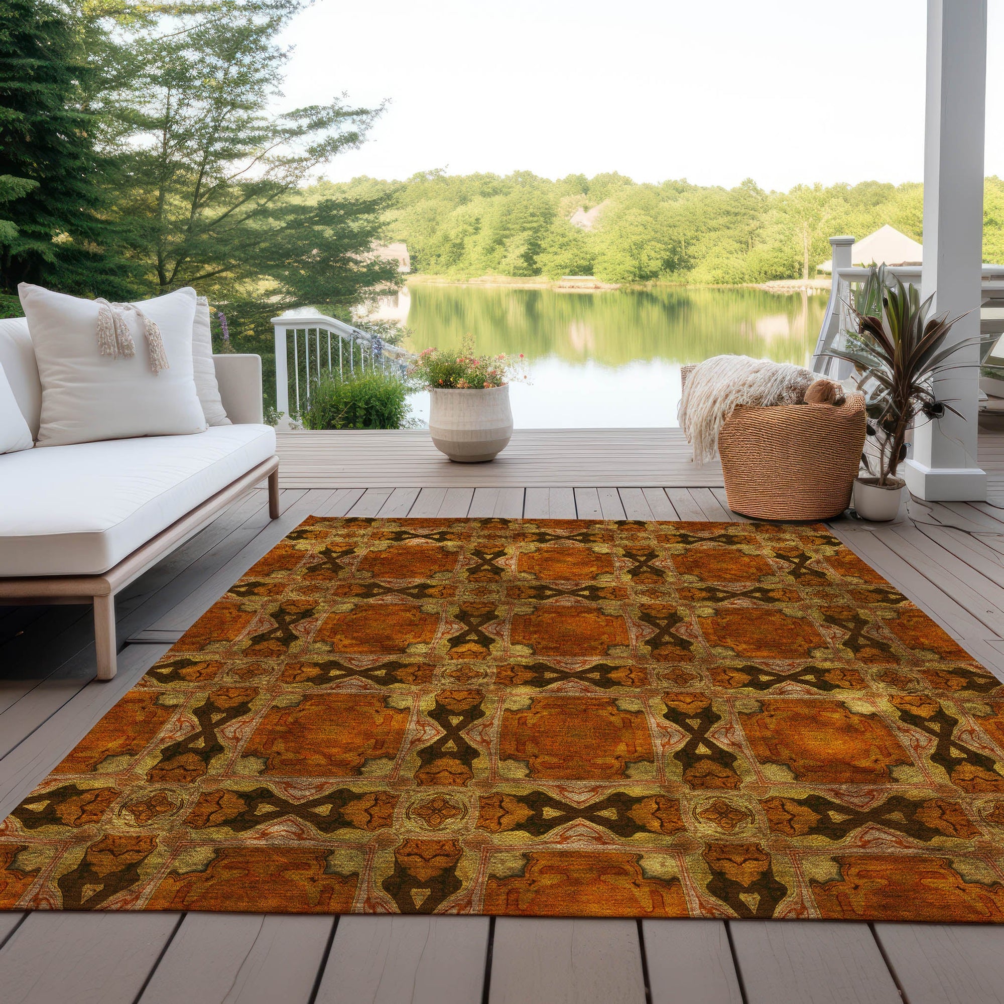 Addison Rugs Panel Orange Washable Indoor-Outdoor Rug