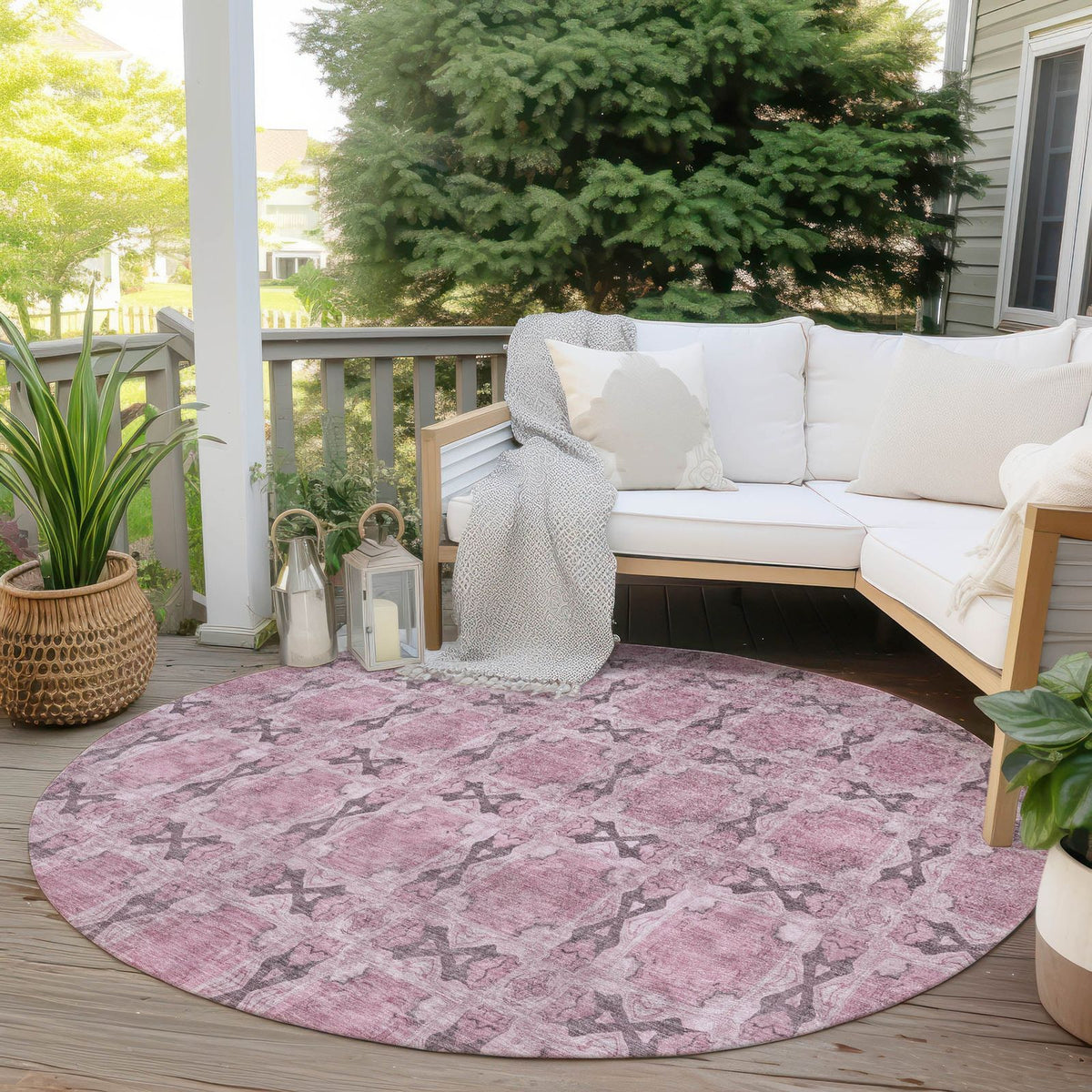 Addison Rugs Panel Pink Washable Indoor-Outdoor Rug