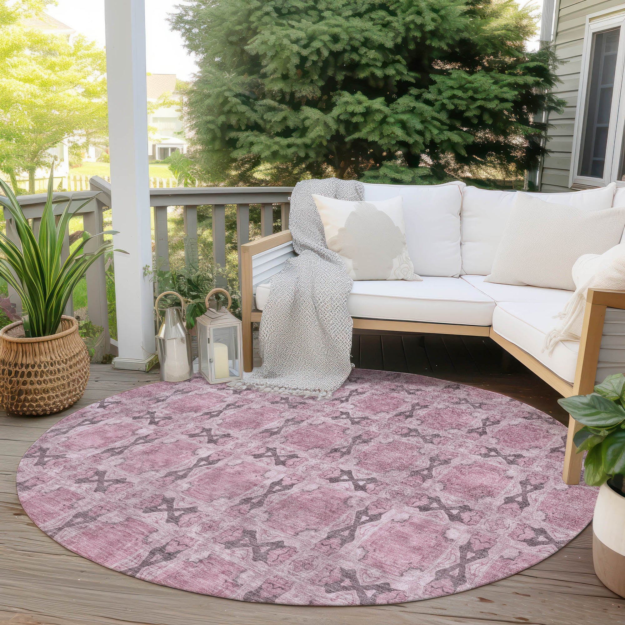 Addison Rugs Panel Pink Washable Indoor-Outdoor Rug