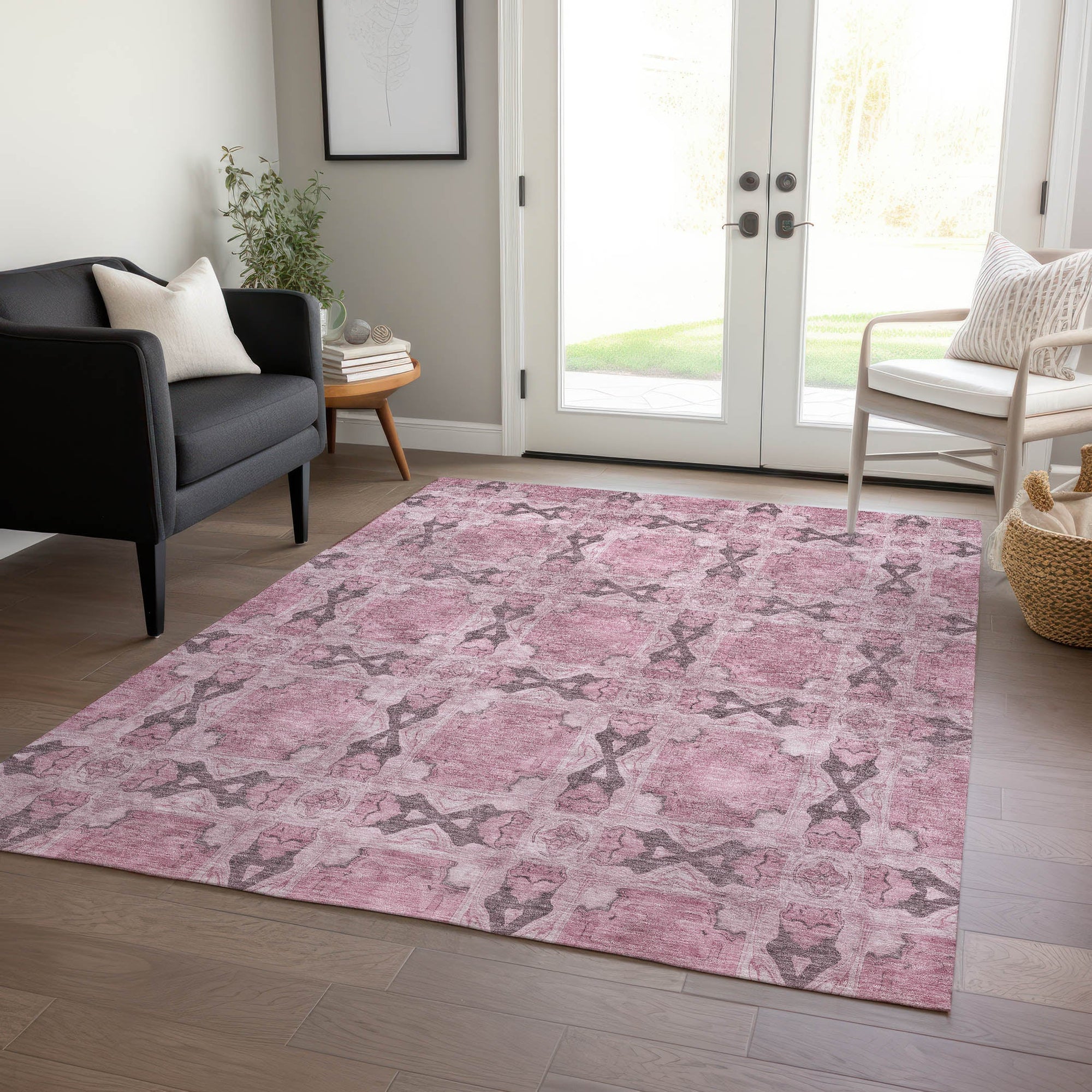 Addison Rugs Panel Pink Washable Indoor-Outdoor Rug