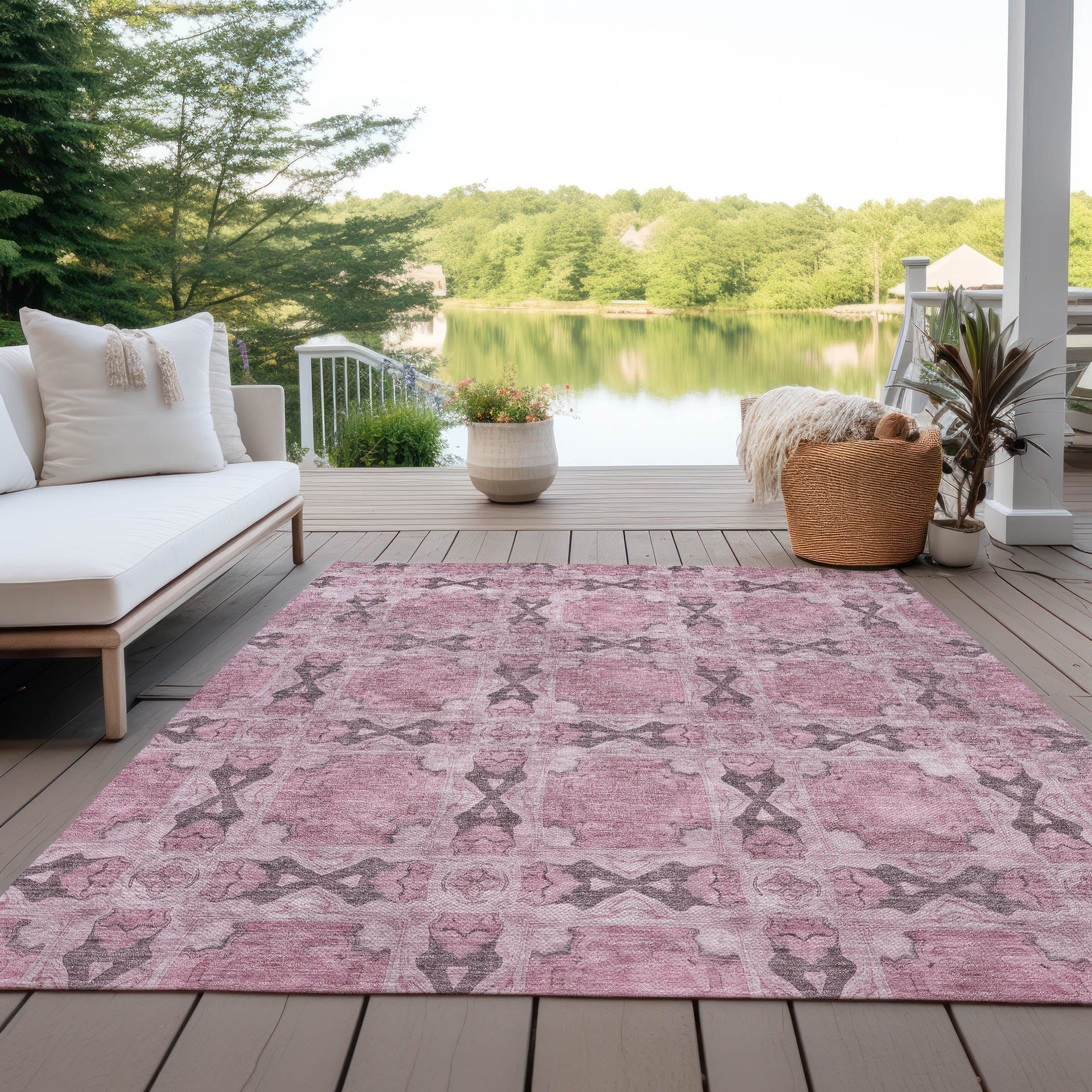Addison Rugs Panel Pink Washable Indoor-Outdoor Rug