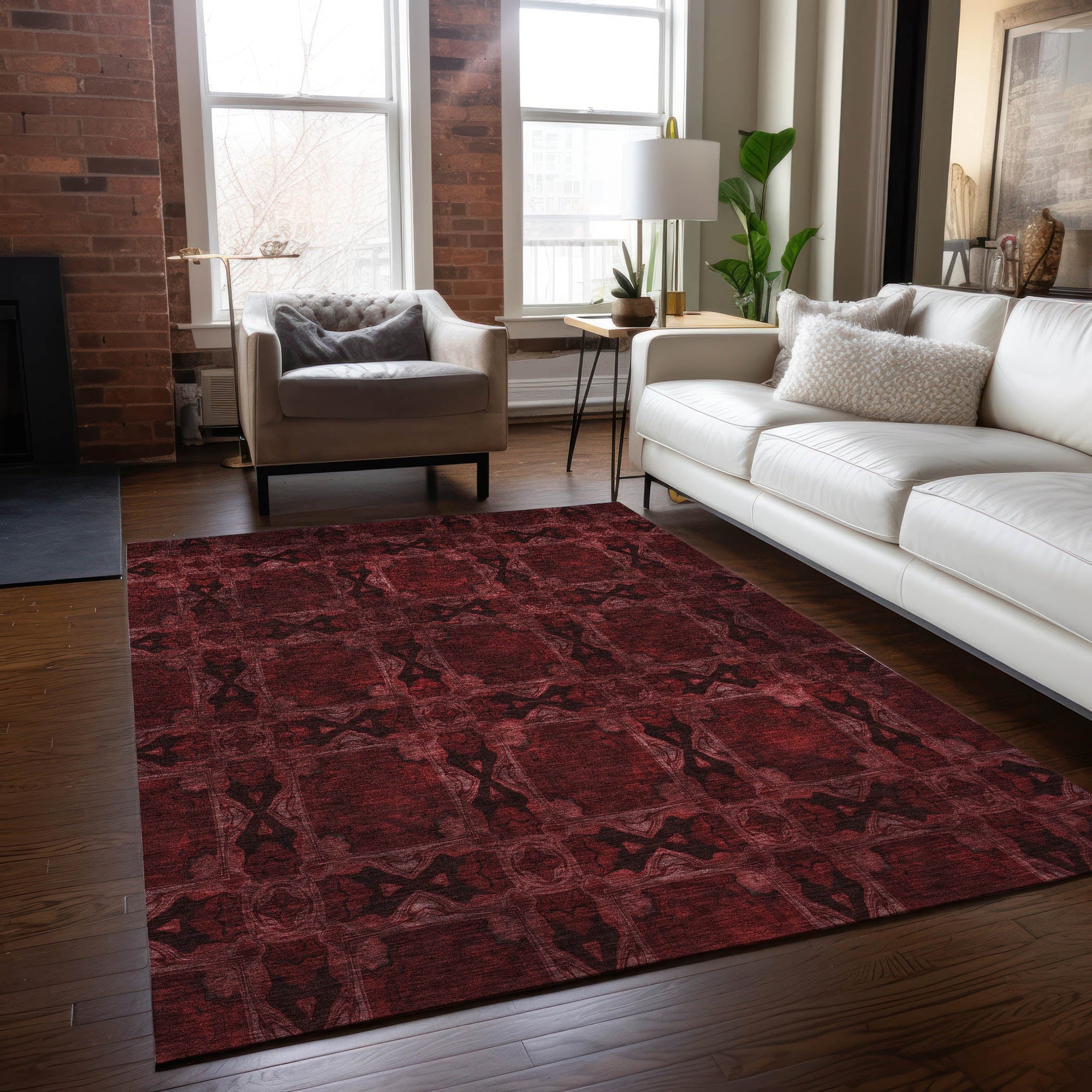 Addison Rugs Panel Red Washable Indoor-Outdoor Rug