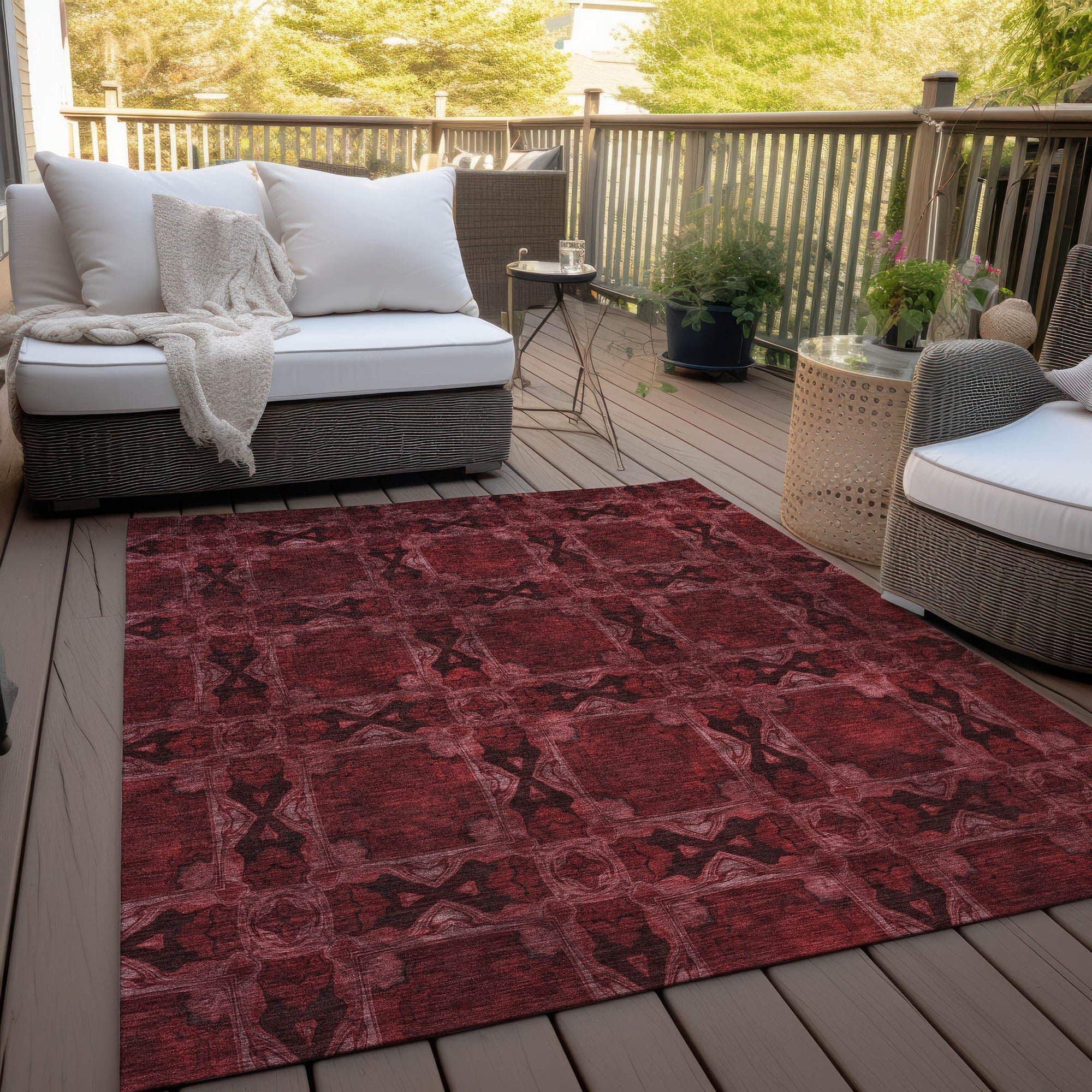 Addison Rugs Panel Red Washable Indoor-Outdoor Rug