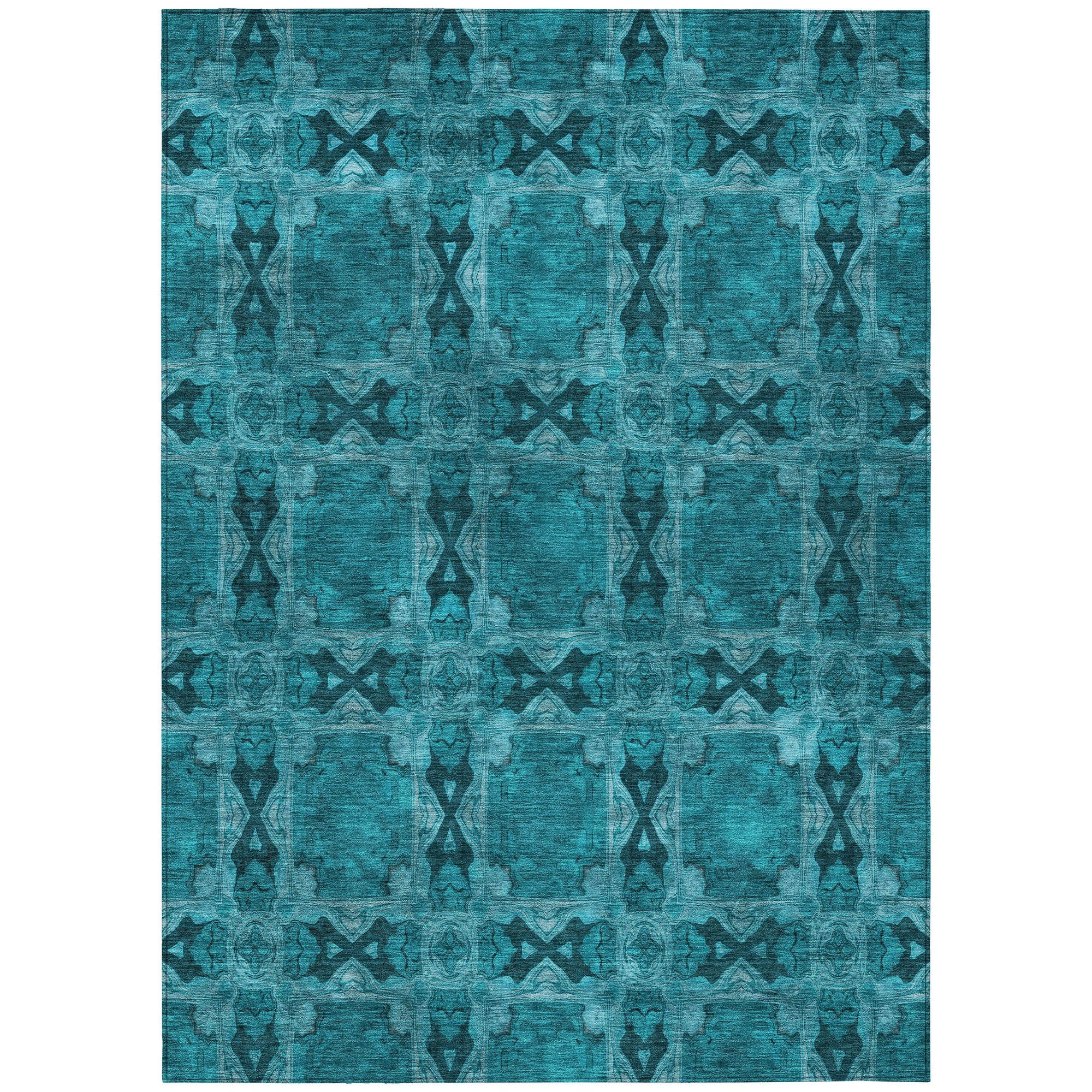 Addison Rugs Panel Teal Washable Indoor-Outdoor Rug