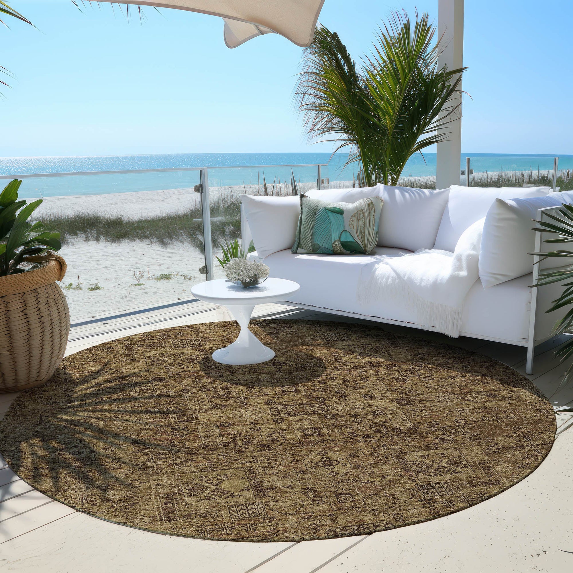 Addison Rugs Parallel Bands Brown Washable Indoor-Outdoor Rug