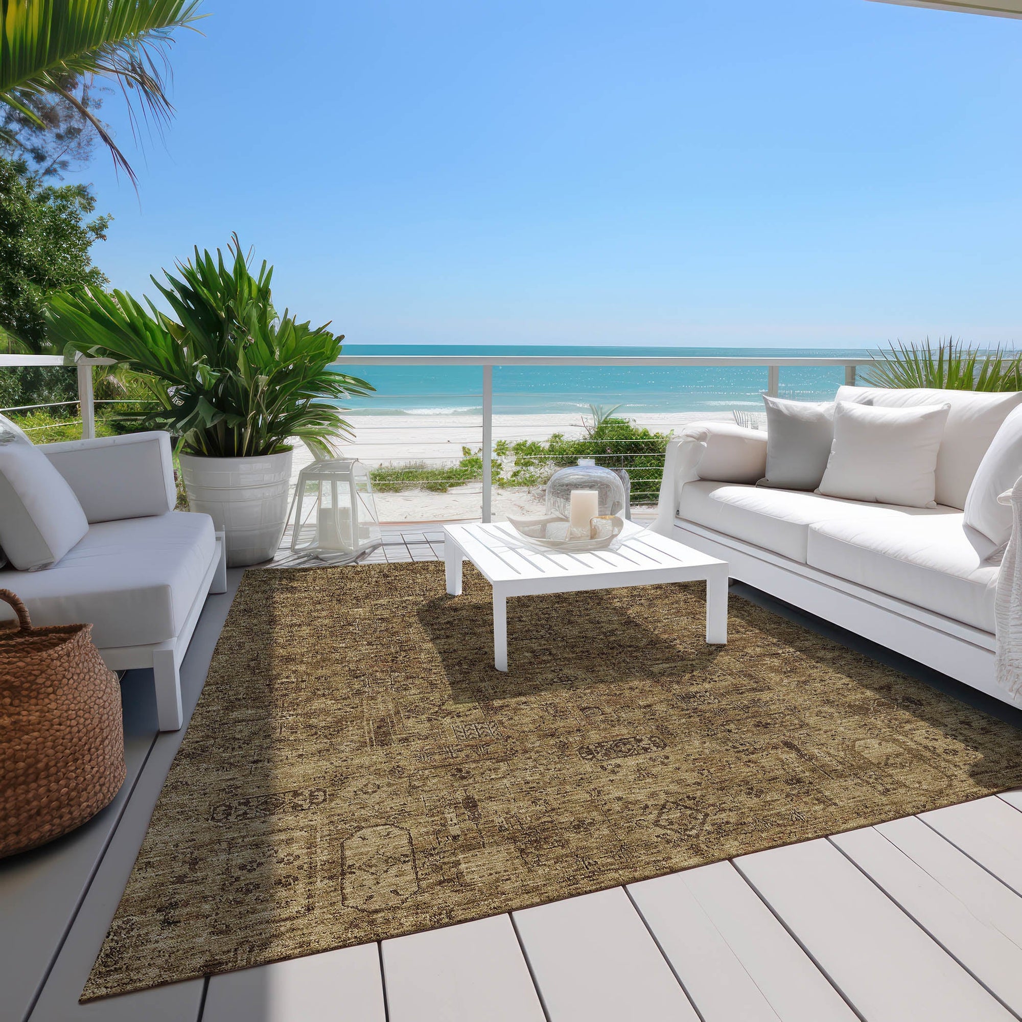 Addison Rugs Parallel Bands Brown Washable Indoor-Outdoor Rug