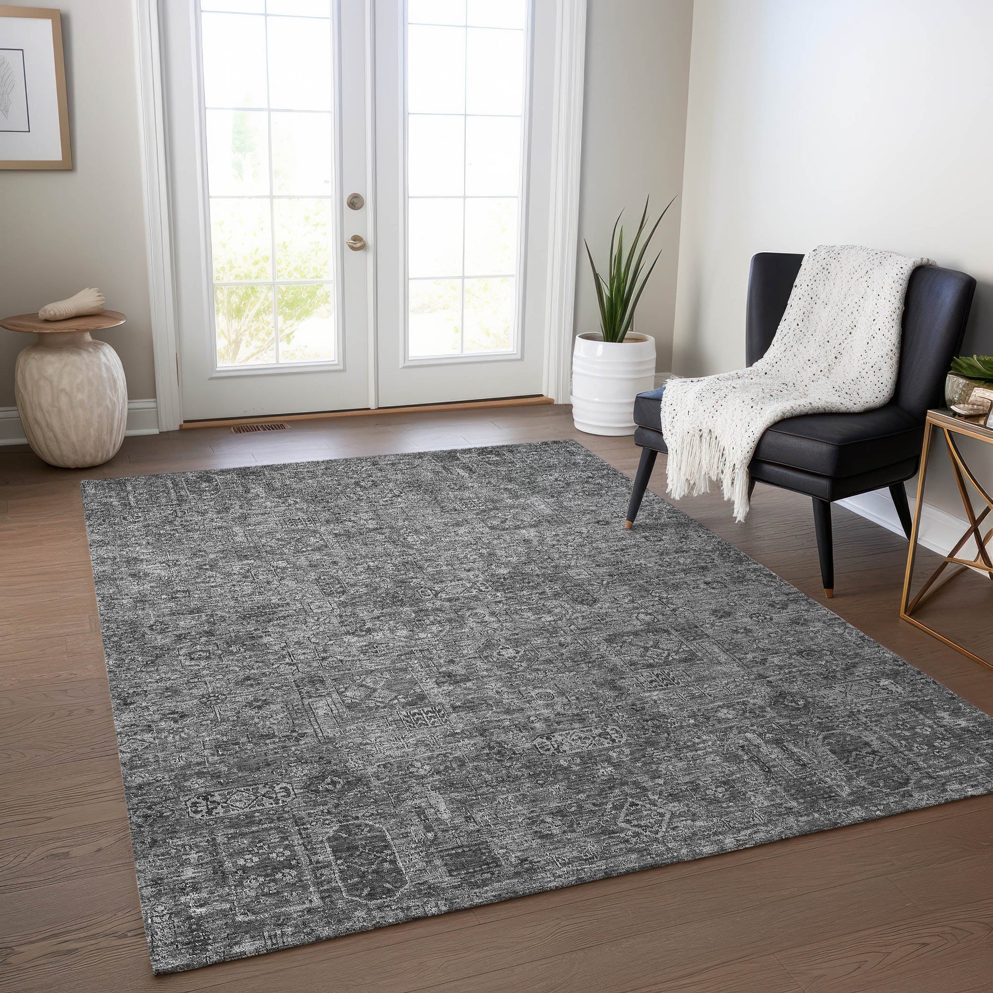 Addison Rugs Parallel Bands Charcoal Washable Indoor-Outdoor Rug