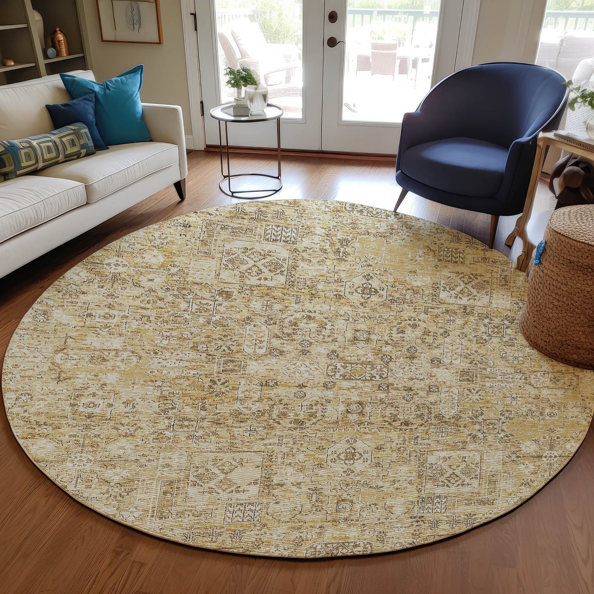 Addison Rugs Parallel Bands Gold Washable Indoor-Outdoor Rug