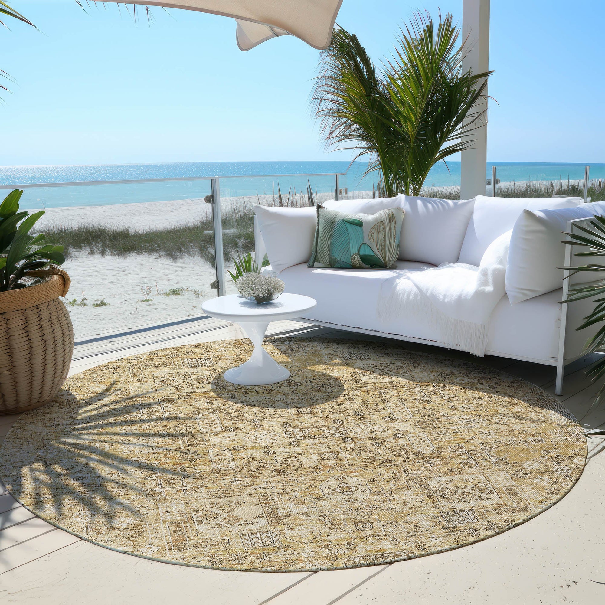 Addison Rugs Parallel Bands Gold Washable Indoor-Outdoor Rug