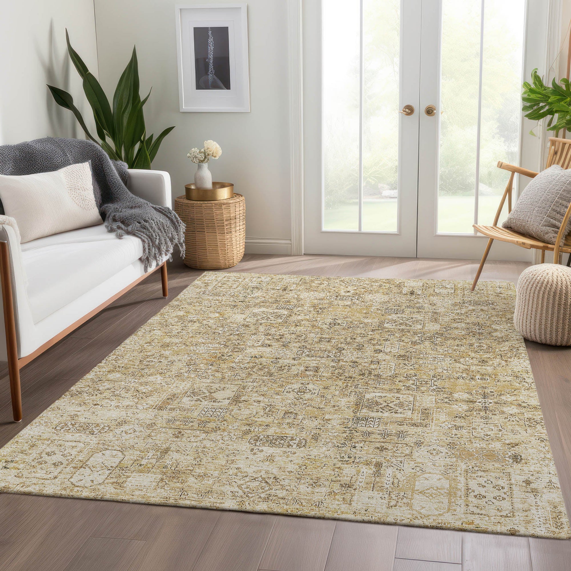 Addison Rugs Parallel Bands Gold Washable Indoor-Outdoor Rug
