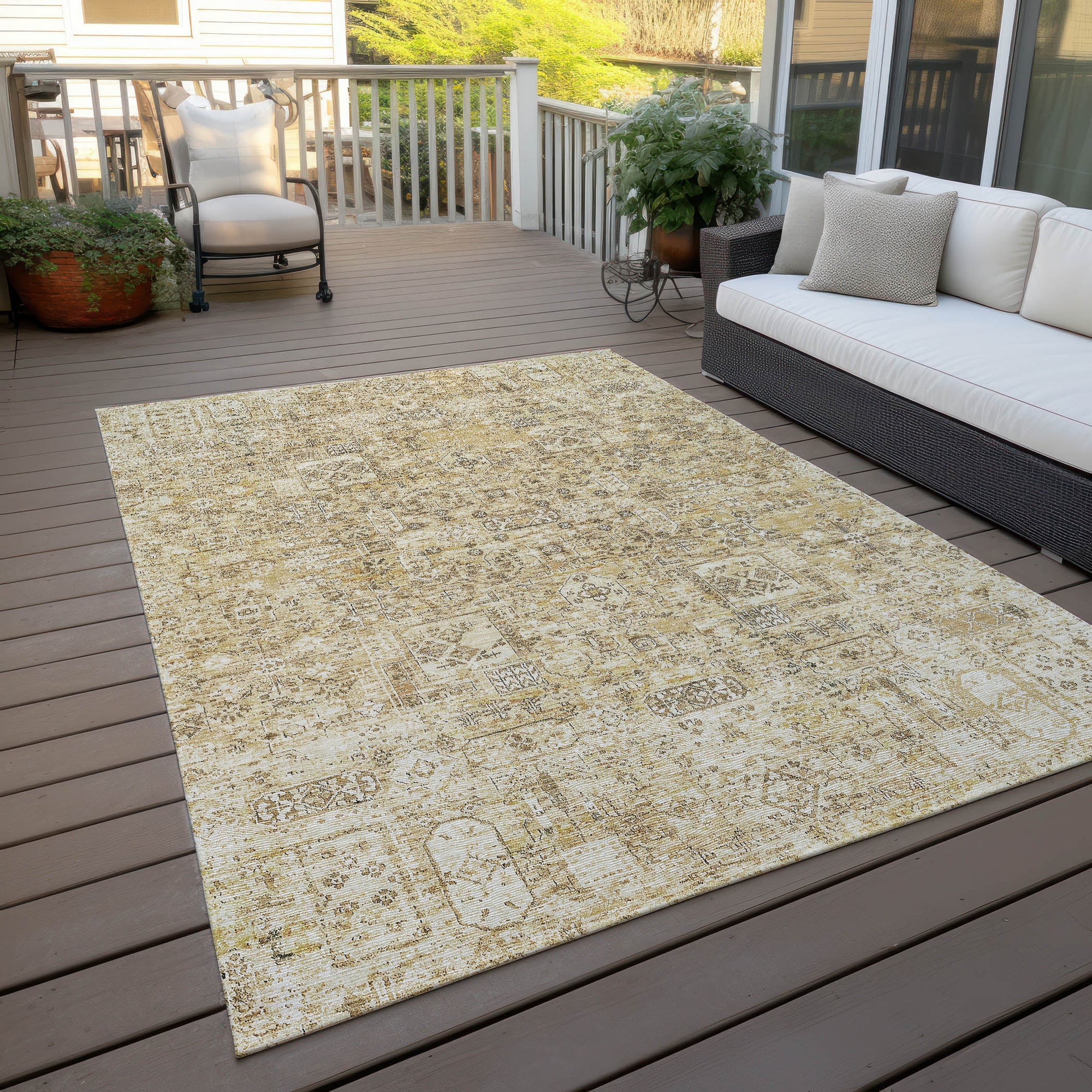 Addison Rugs Parallel Bands Gold Washable Indoor-Outdoor Rug