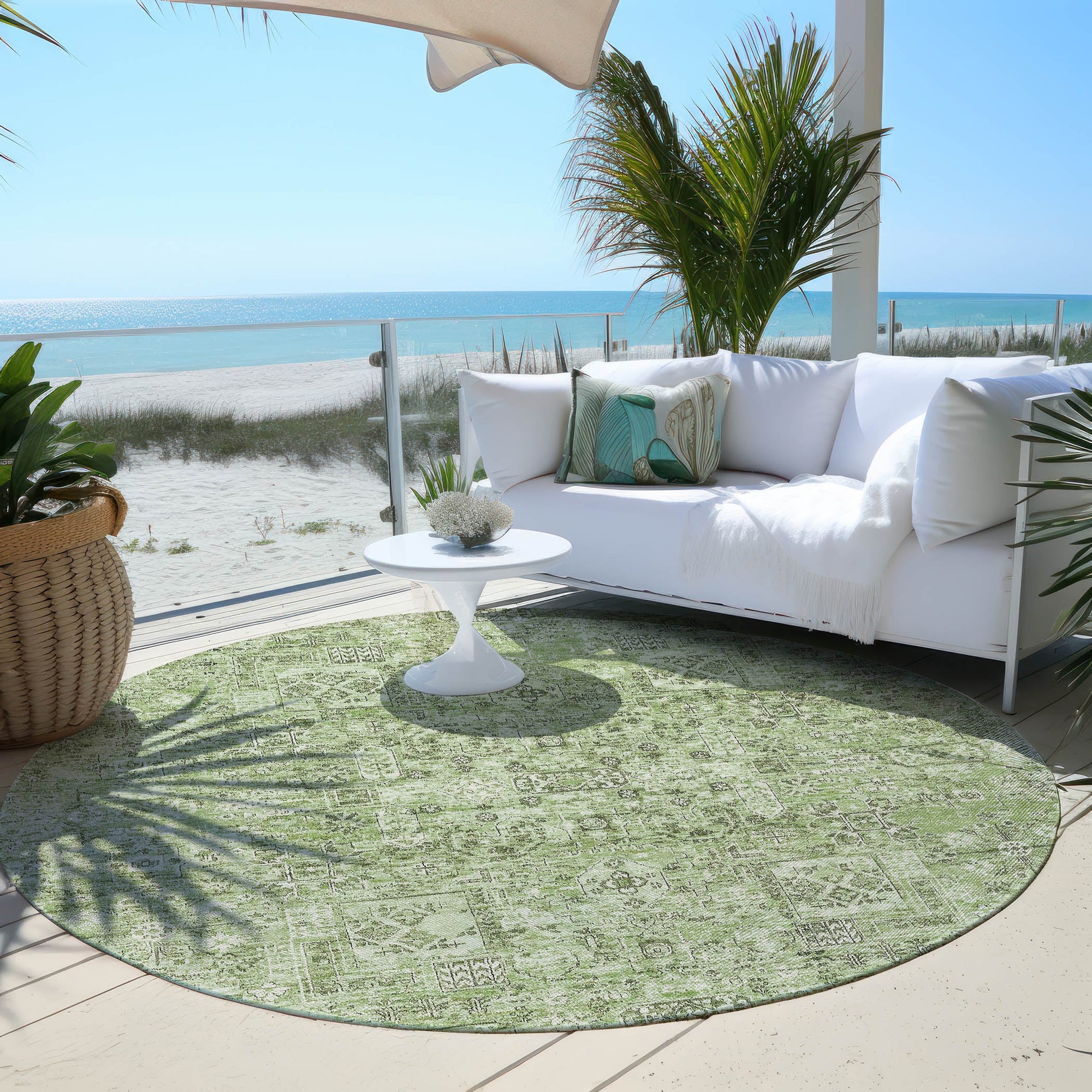 Addison Rugs Parallel Bands Green Washable Indoor-Outdoor Rug