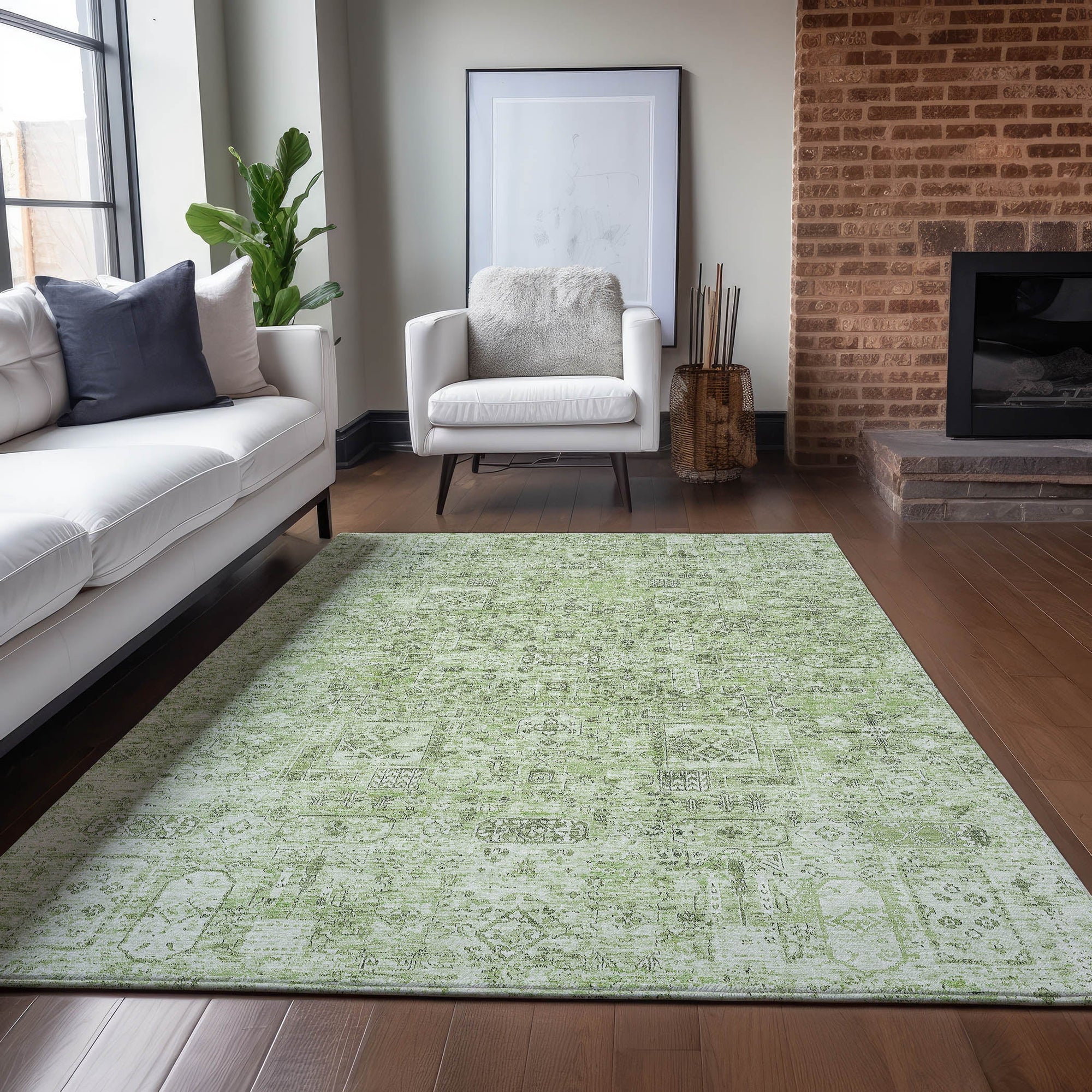 Addison Rugs Parallel Bands Green Washable Indoor-Outdoor Rug