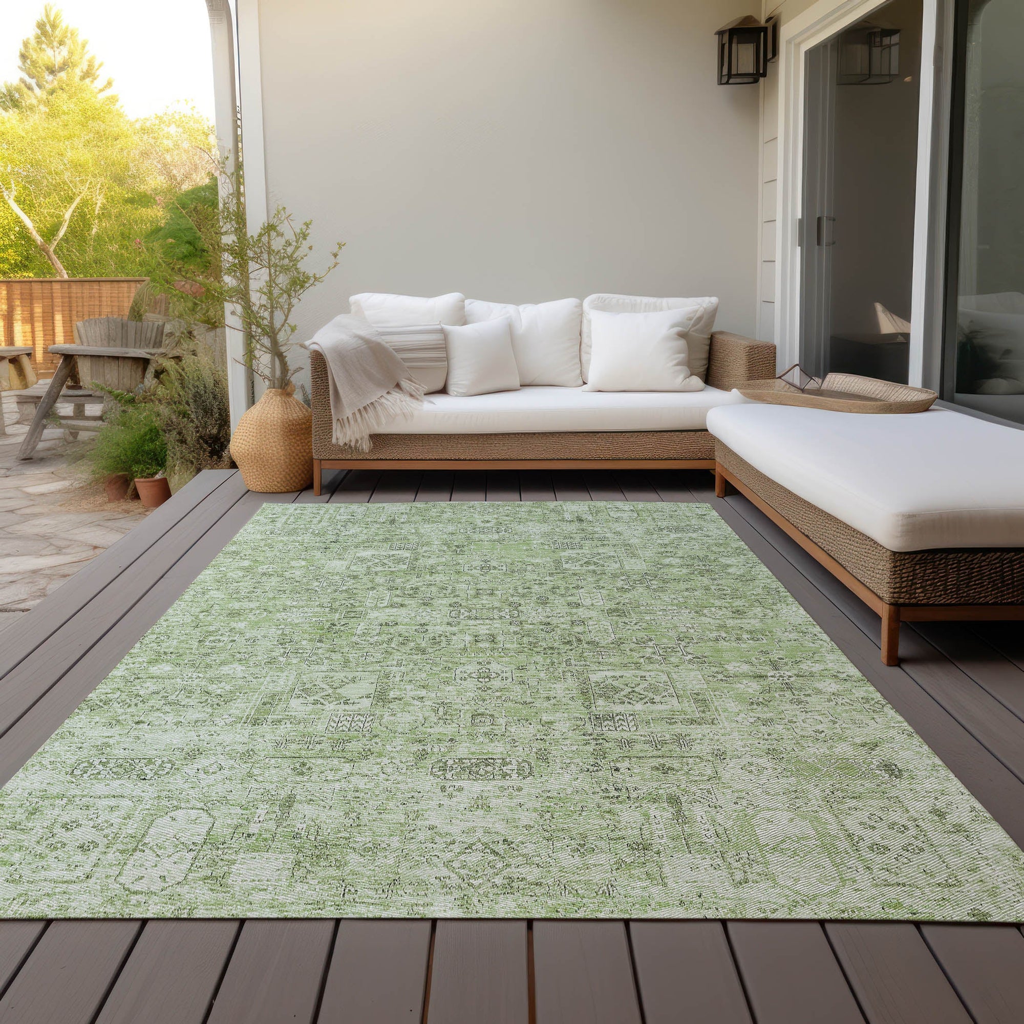 Addison Rugs Parallel Bands Green Washable Indoor-Outdoor Rug