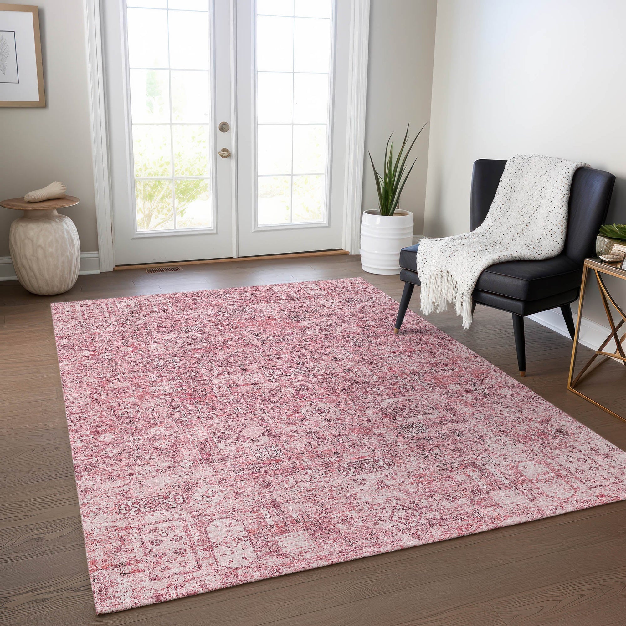 Addison Rugs Parallel Bands Pink Washable Indoor-Outdoor Rug