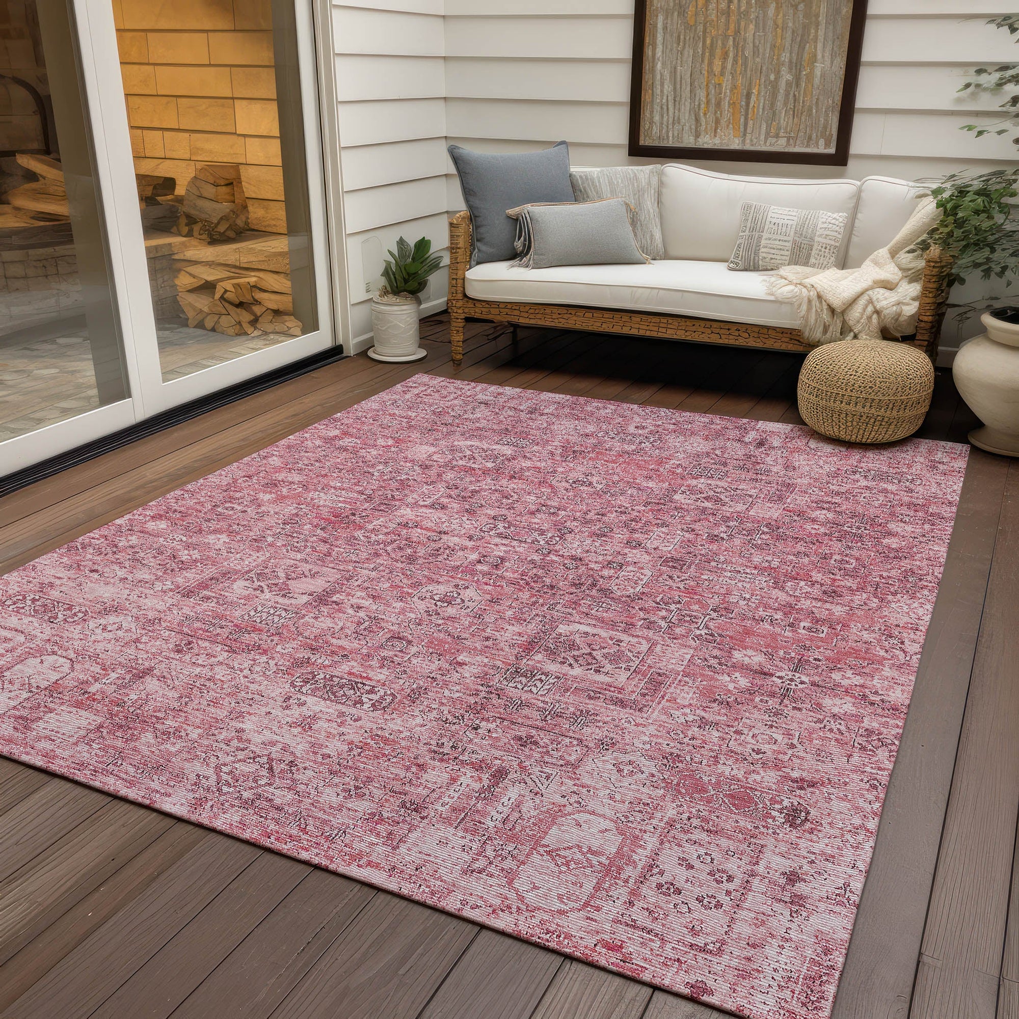 Addison Rugs Parallel Bands Pink Washable Indoor-Outdoor Rug