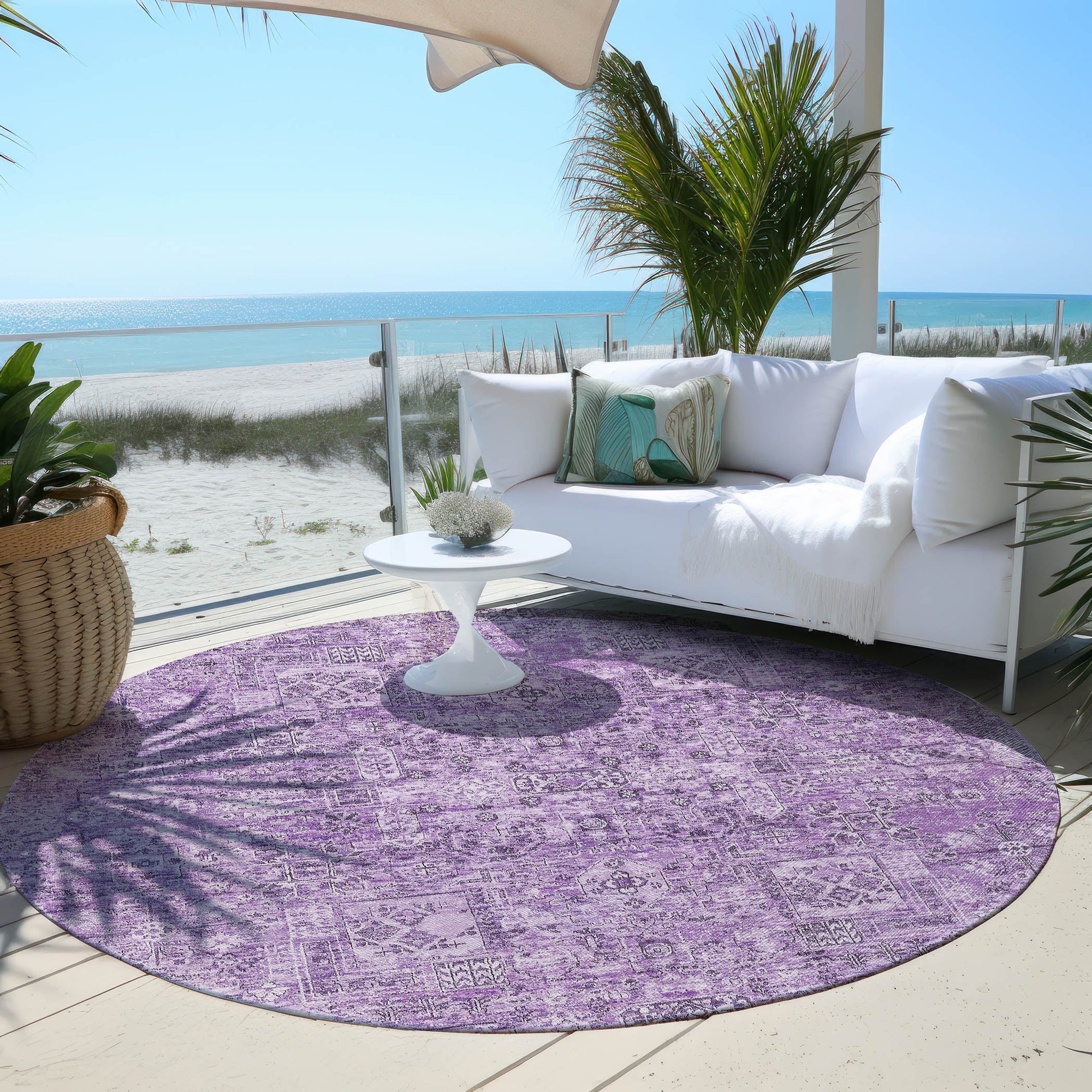 Addison Rugs Parallel Bands Purple Washable Indoor-Outdoor Rug