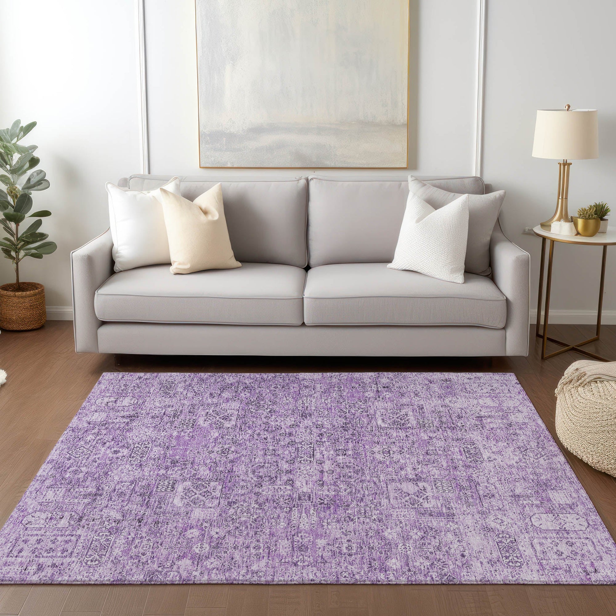 Addison Rugs Parallel Bands Purple Washable Indoor-Outdoor Rug