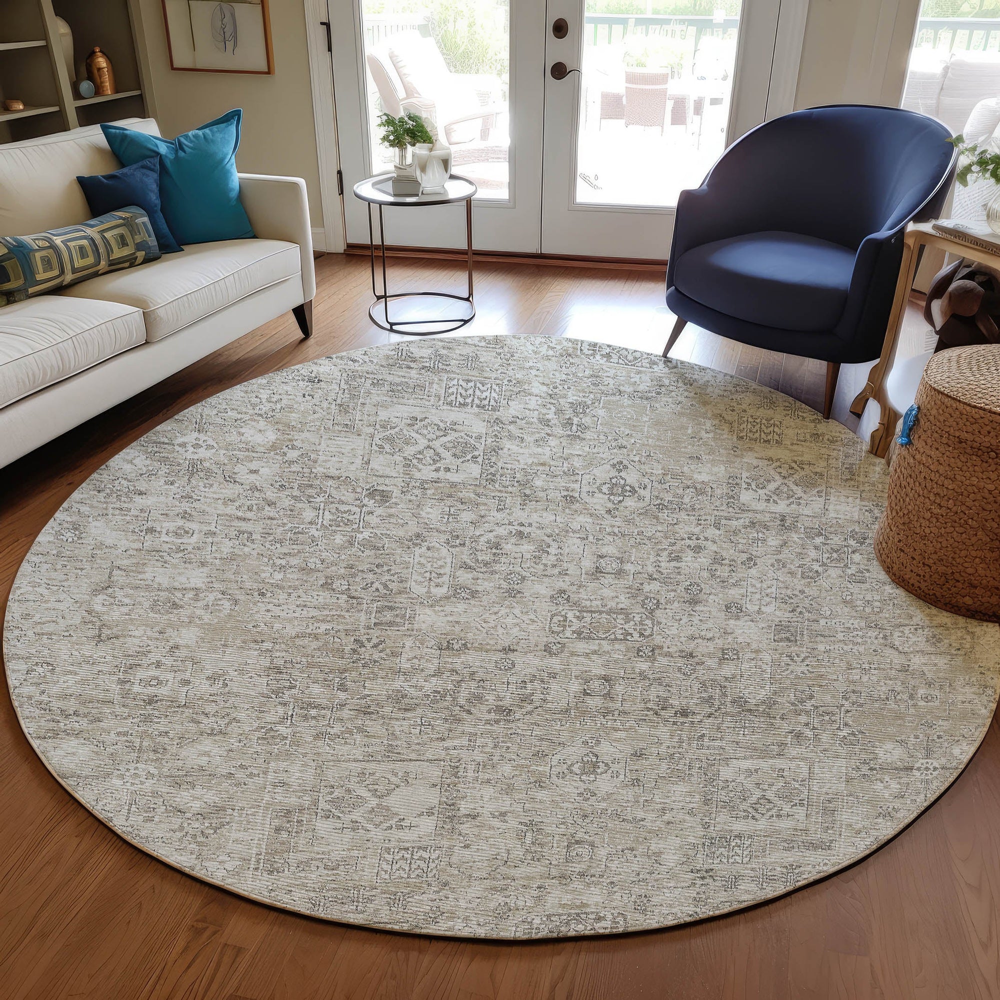 Addison Rugs Parallel Bands Taupe Washable Indoor-Outdoor Rug