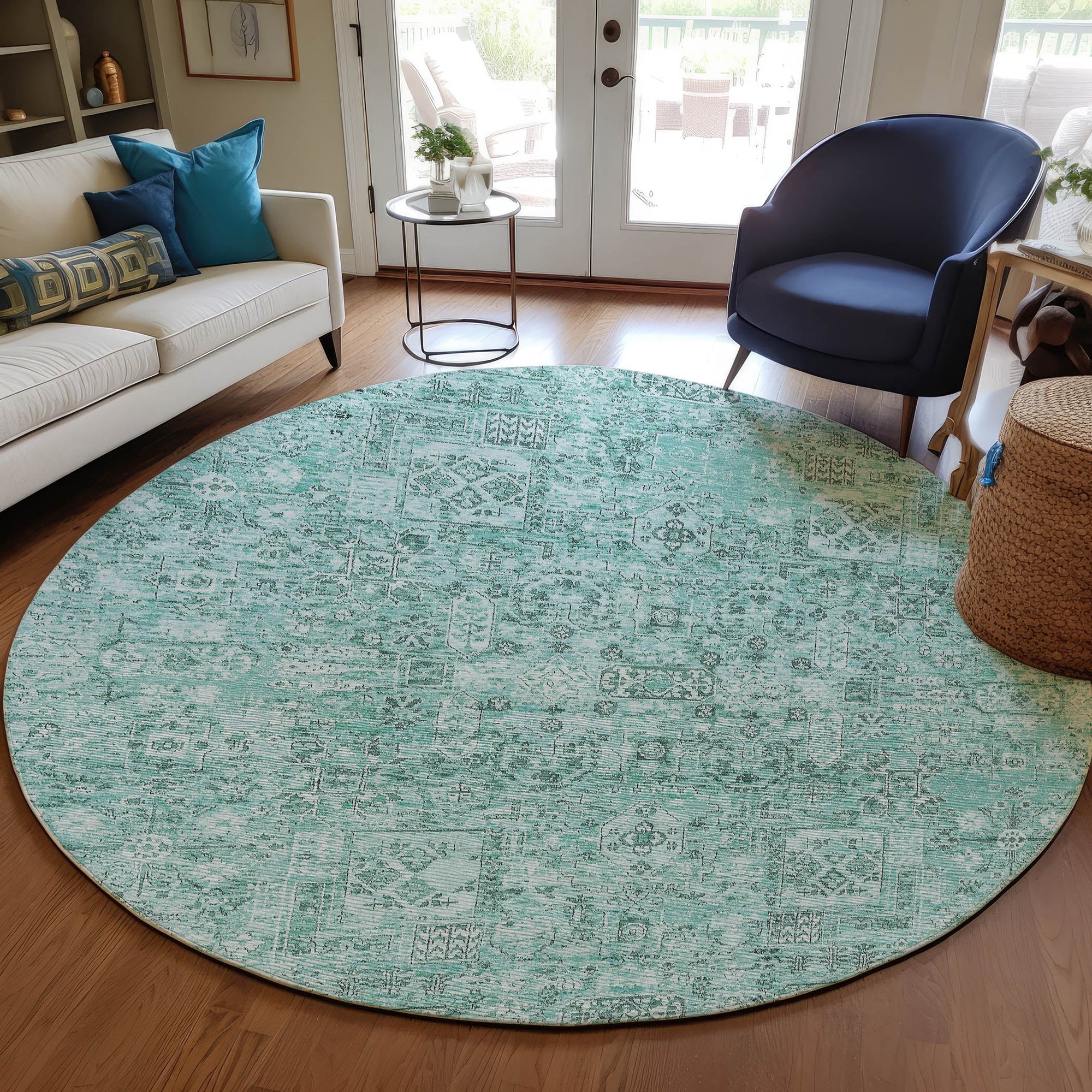 Addison Rugs Parallel Bands Teal Washable Indoor-Outdoor Rug