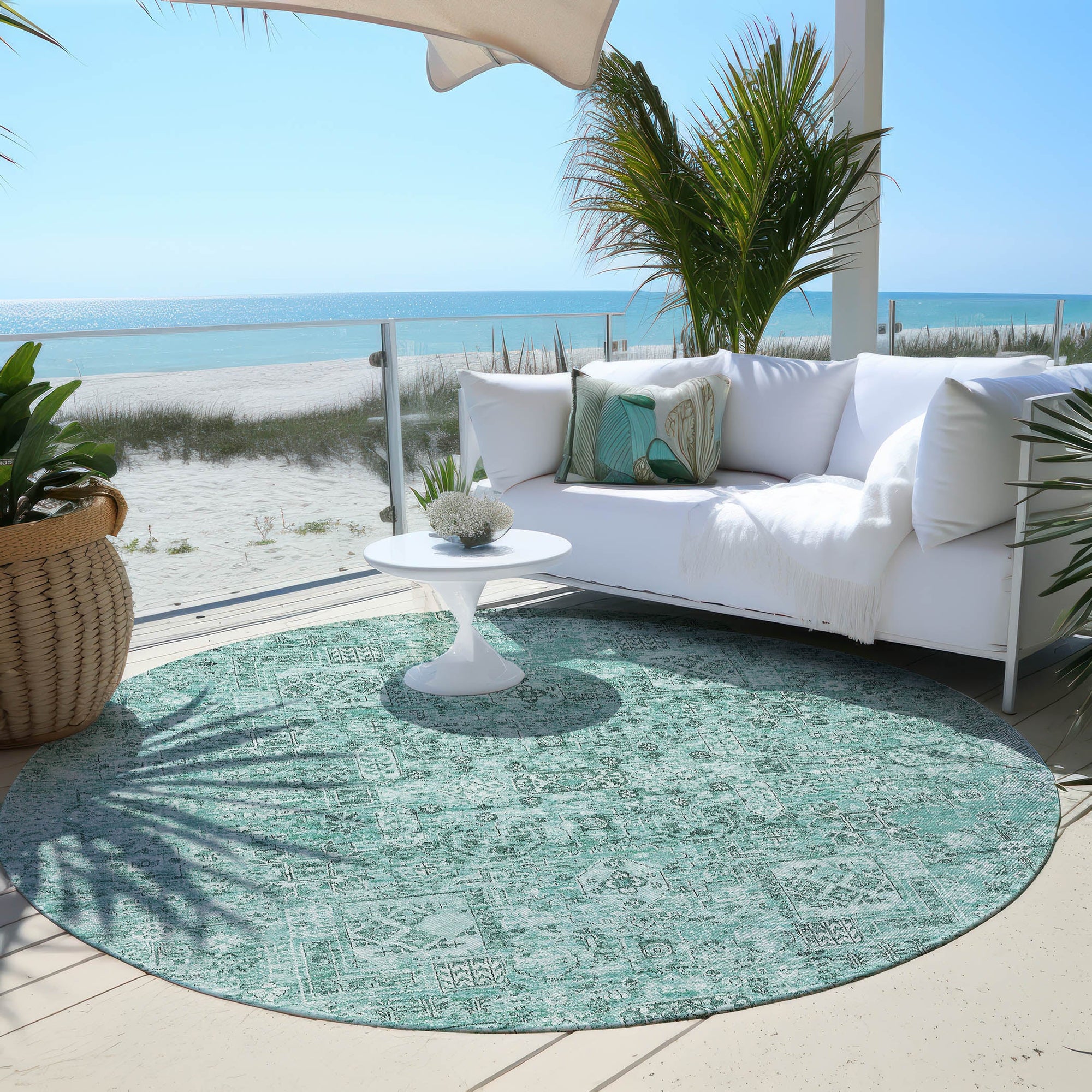 Addison Rugs Parallel Bands Teal Washable Indoor-Outdoor Rug