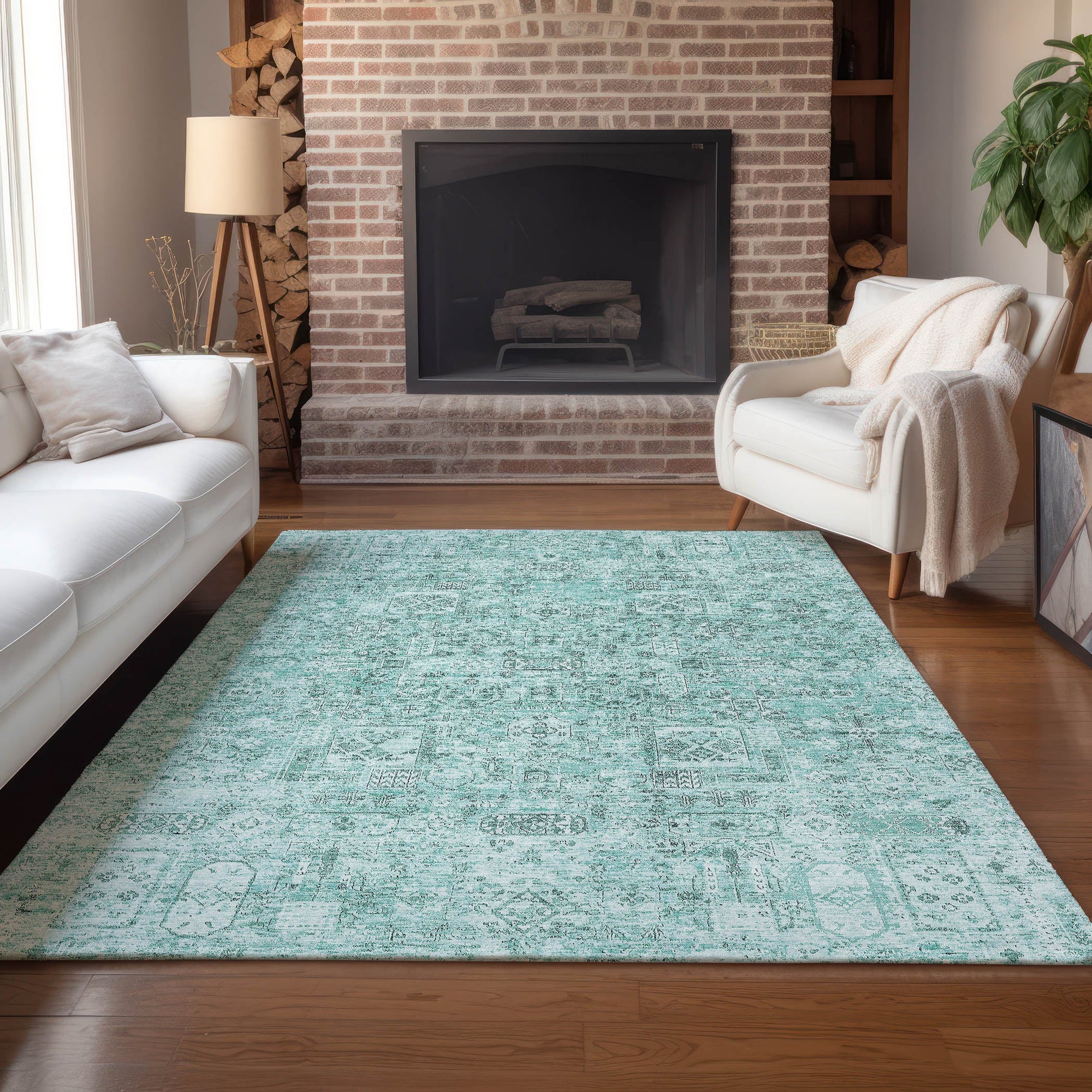 Addison Rugs Parallel Bands Teal Washable Indoor-Outdoor Rug