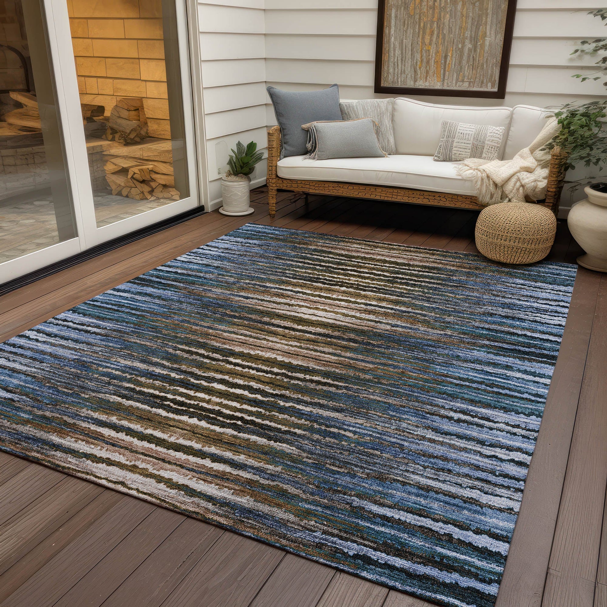 Addison Rugs Pixel Weave Blue Washable Indoor-Outdoor Rug