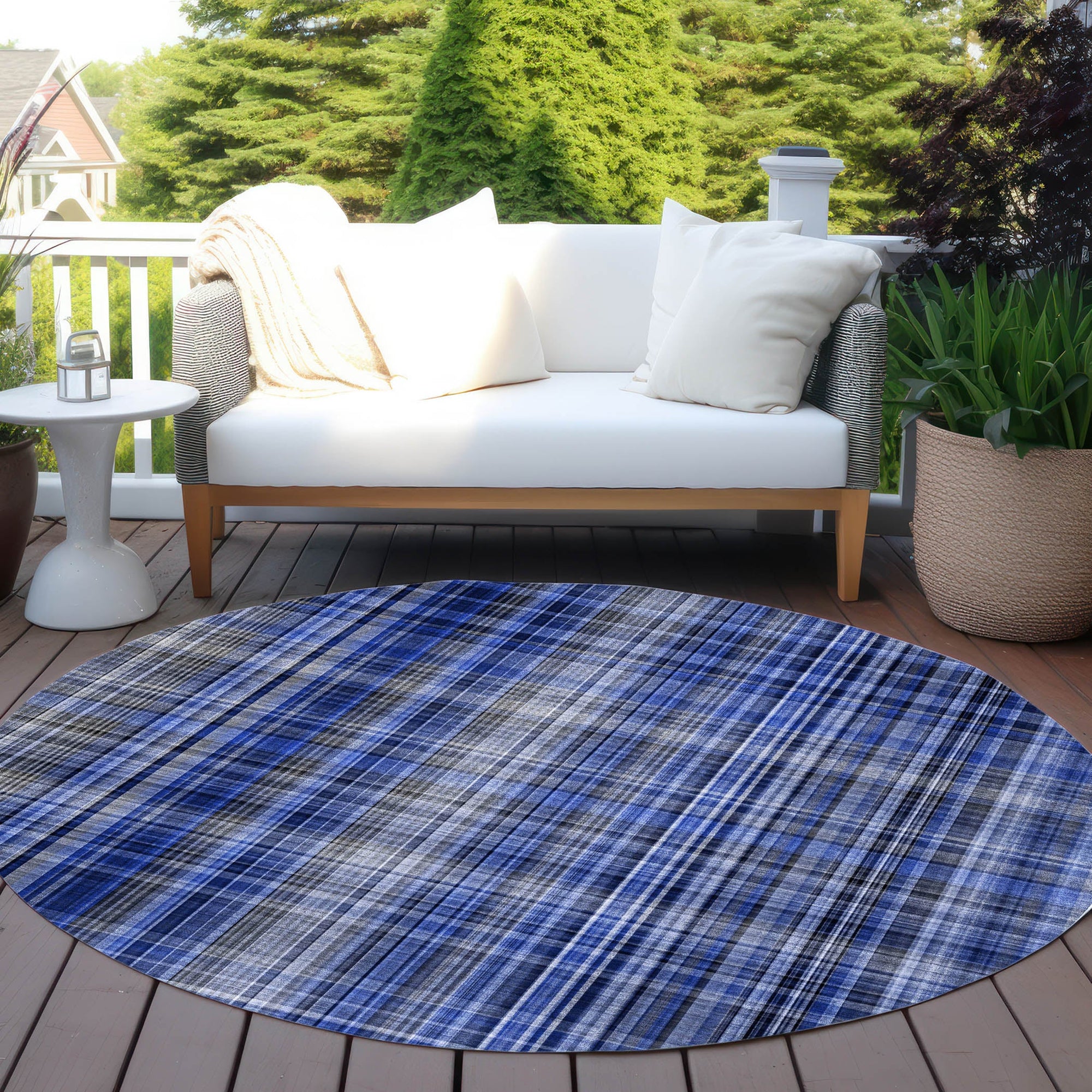 Addison Rugs Plaid Blue Washable Indoor-Outdoor Rug