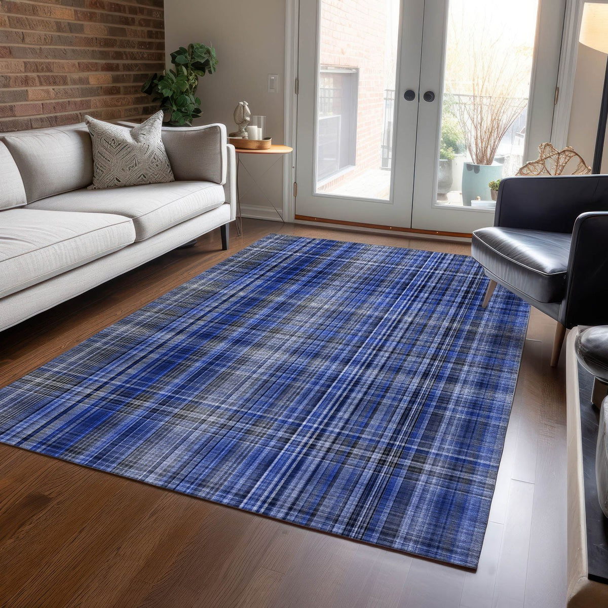 Addison Rugs Plaid Blue Washable Indoor-Outdoor Rug