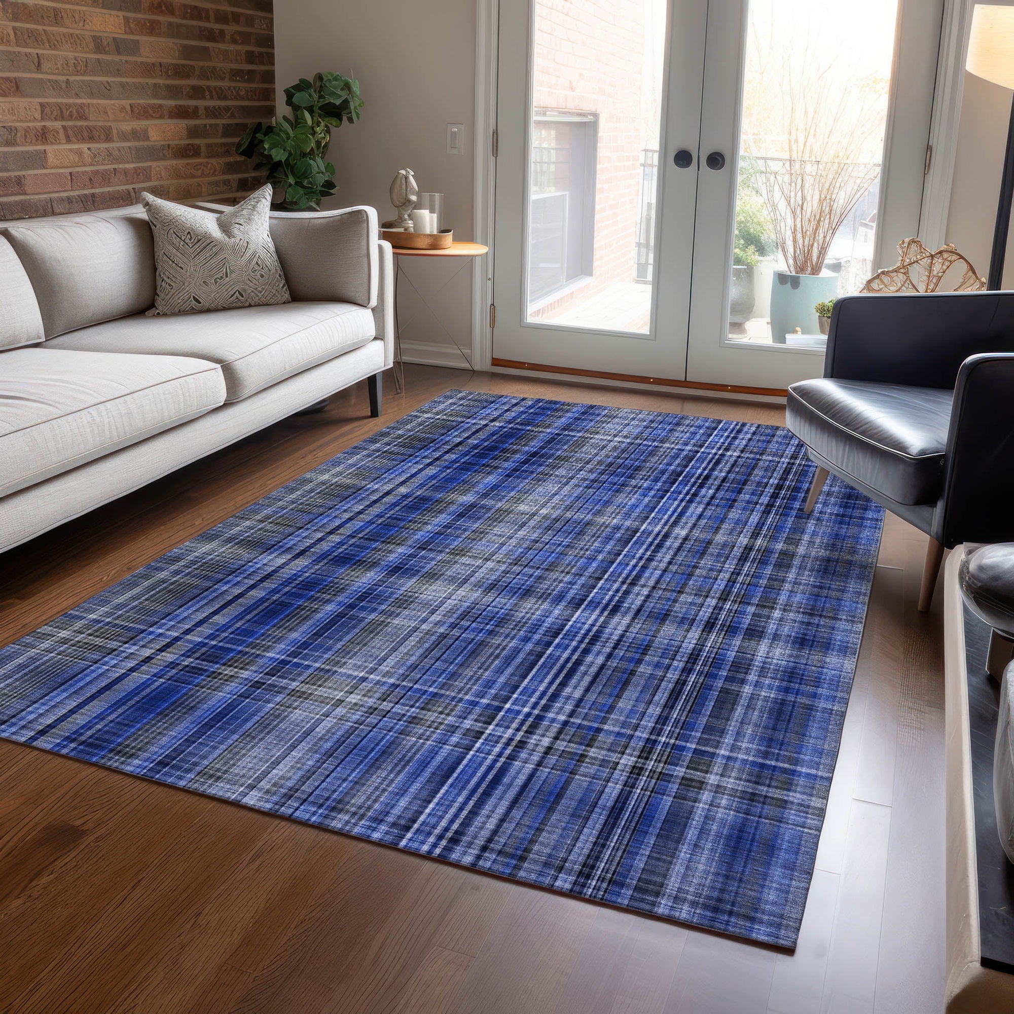 Addison Rugs Plaid Blue Washable Indoor-Outdoor Rug