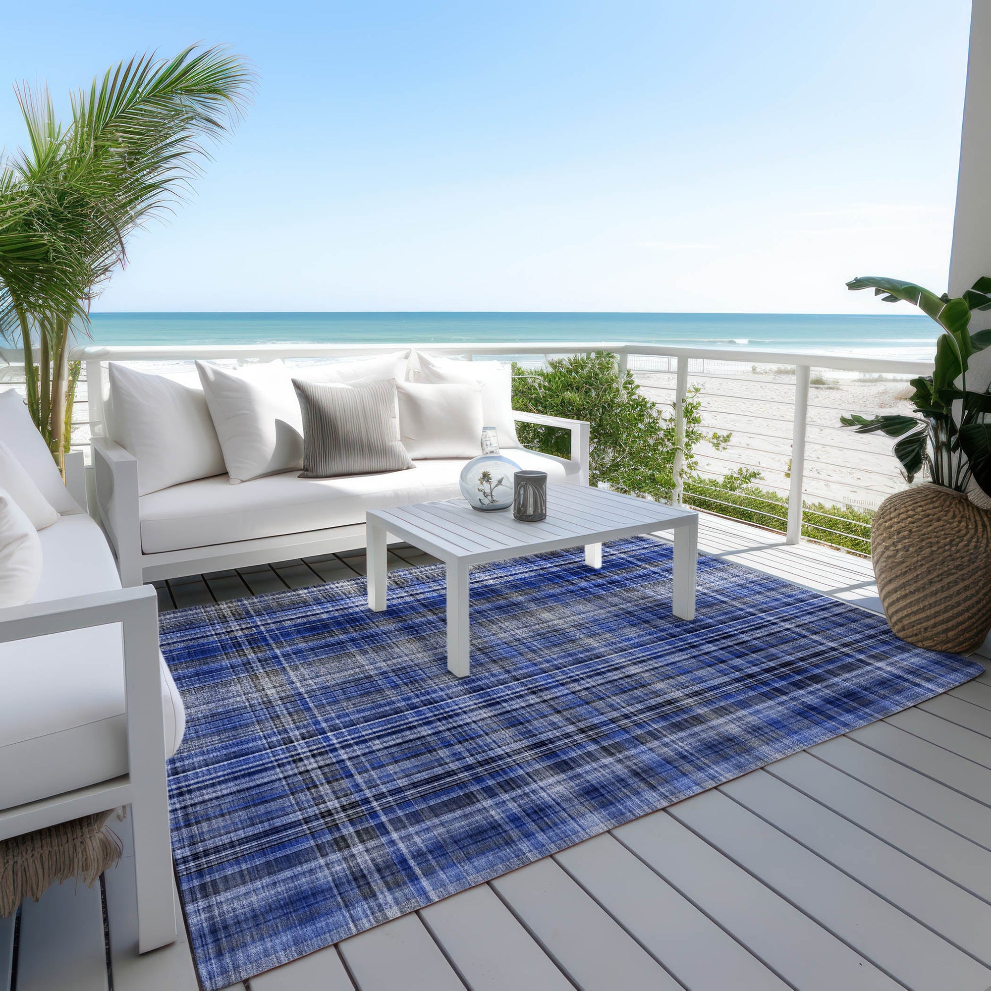 Addison Rugs Plaid Blue Washable Indoor-Outdoor Rug