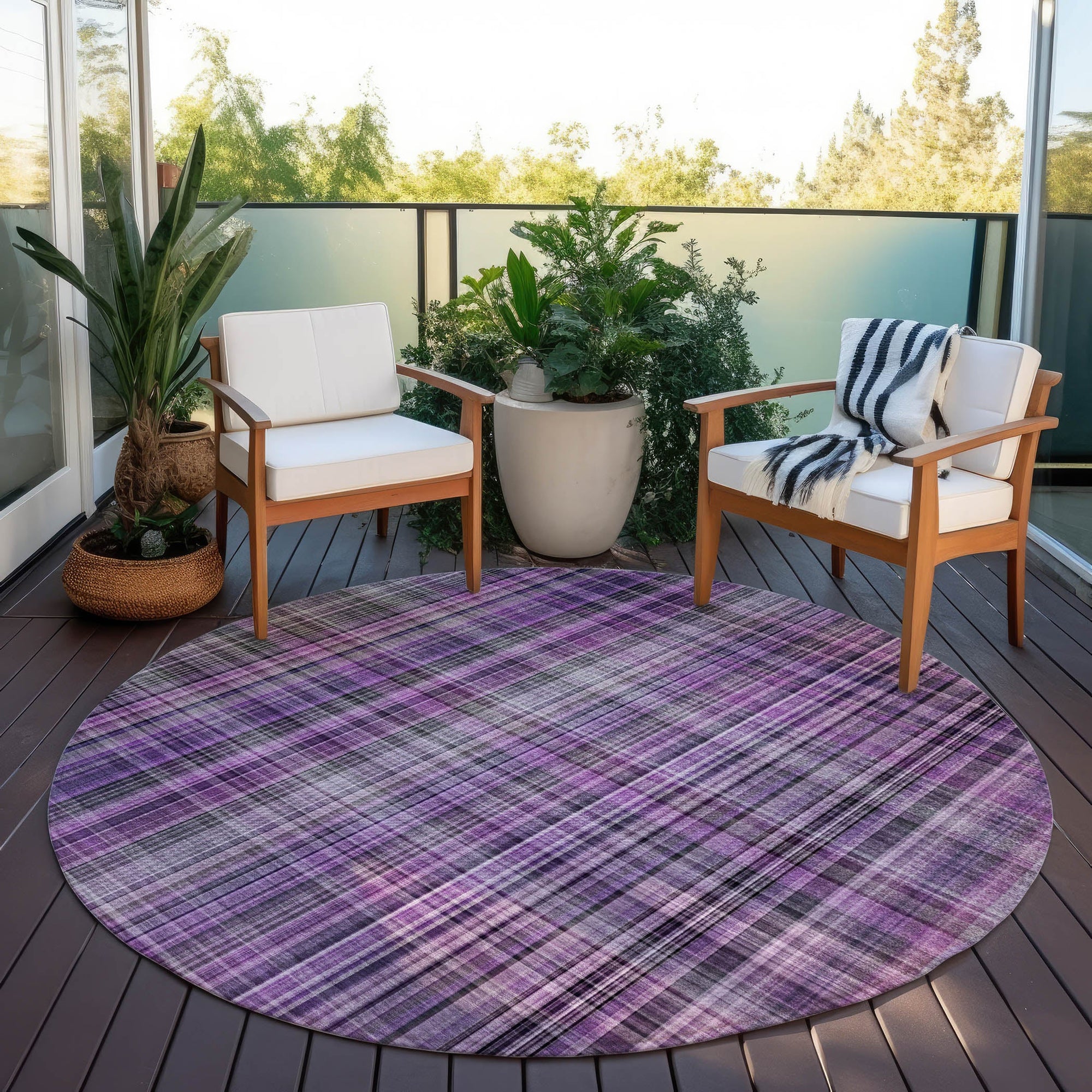 Addison Rugs Plaid Purple Washable Indoor-Outdoor Rug